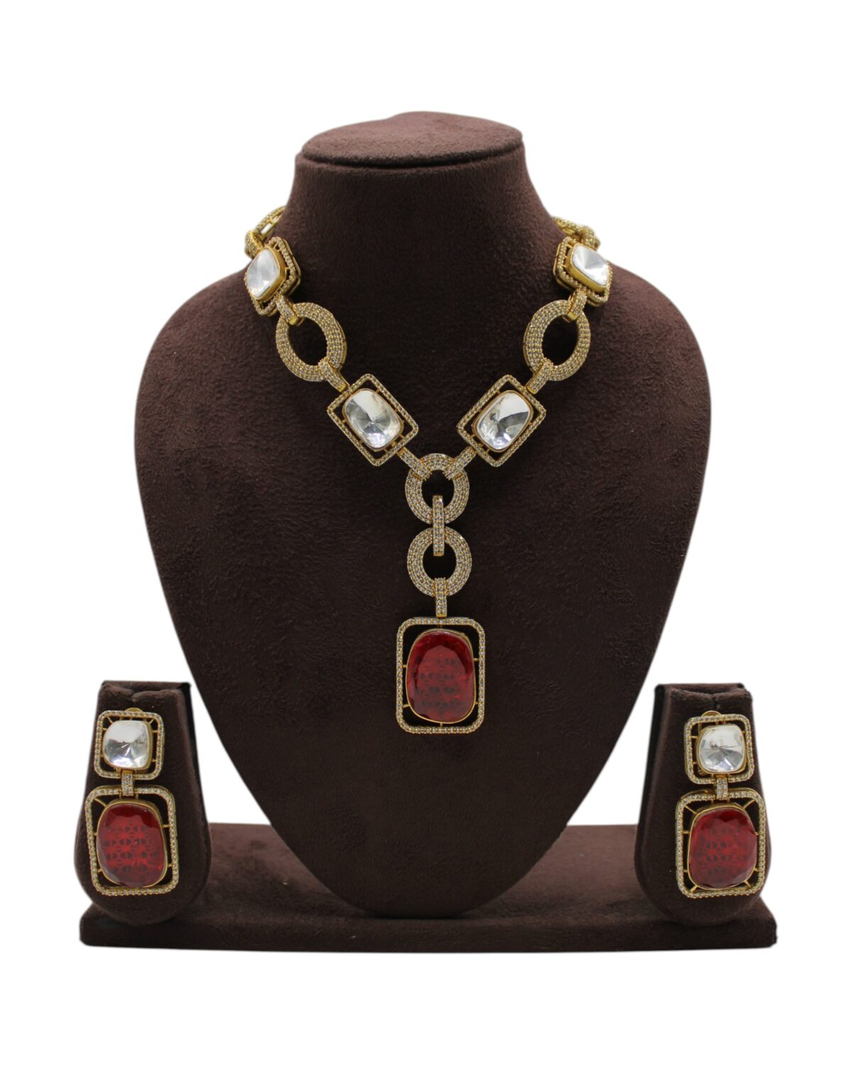Elegant Gold and Red Stone Jewelry Set