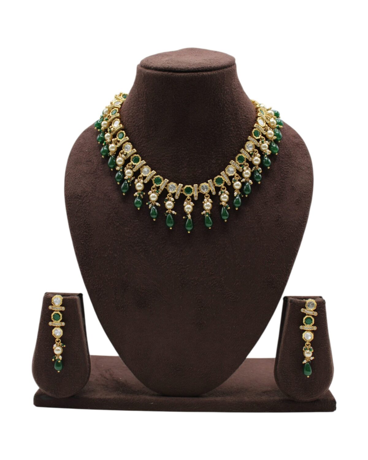 Elegant Gold and Green Stone Jewelry Set