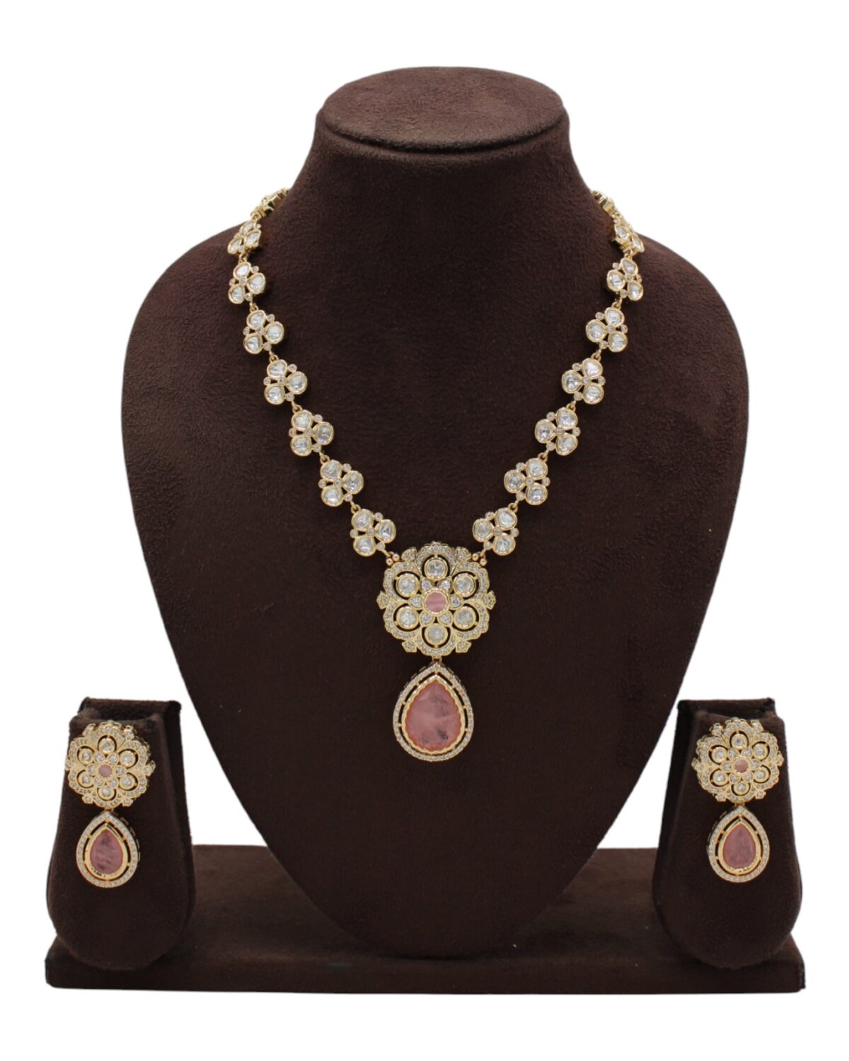 Elegant Gold and Pink Stone Jewelry Set