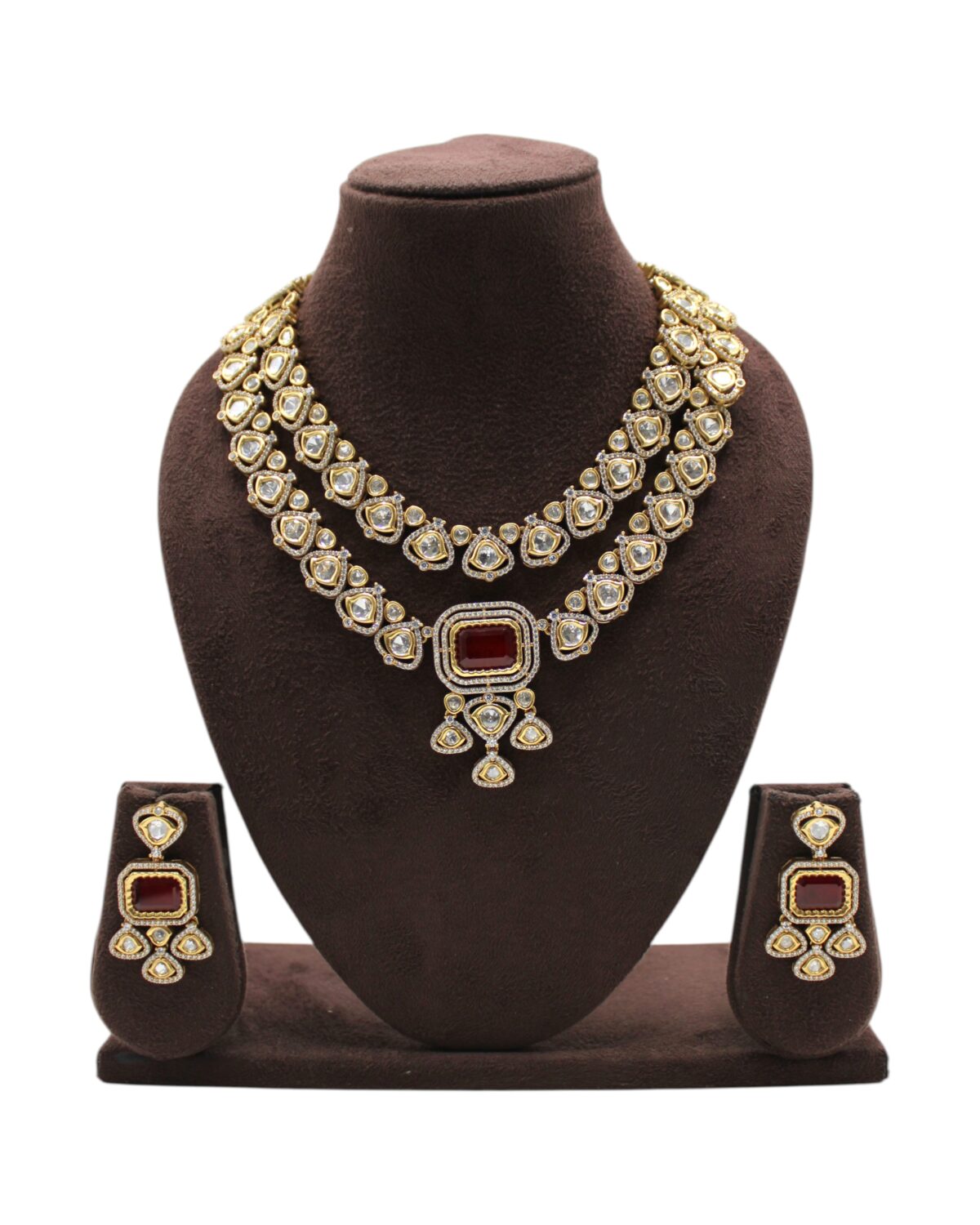 Elegant Gold and Red Stone Jewelry Set
