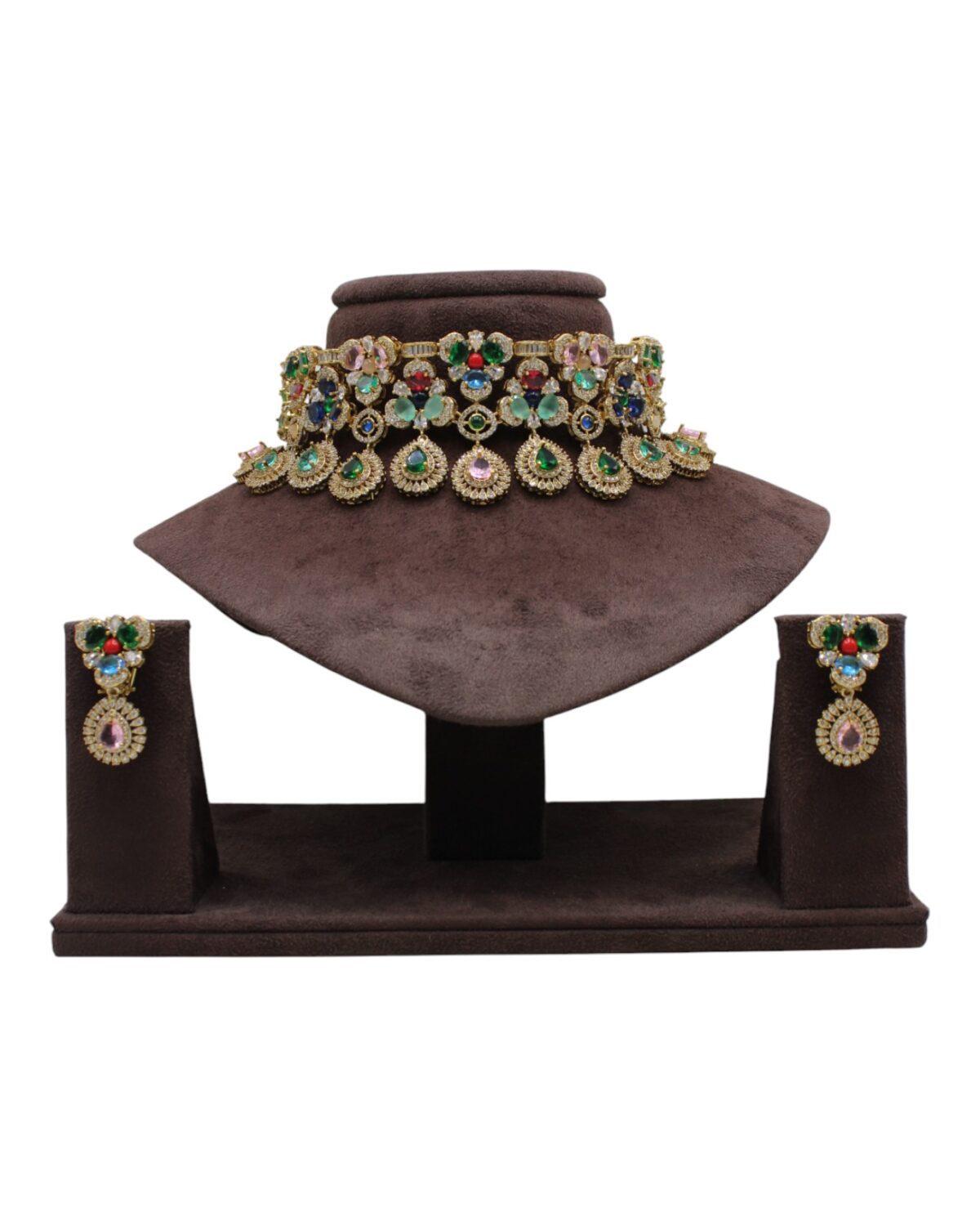 Exquisite Traditional Necklace Set with Colorful Gemstones