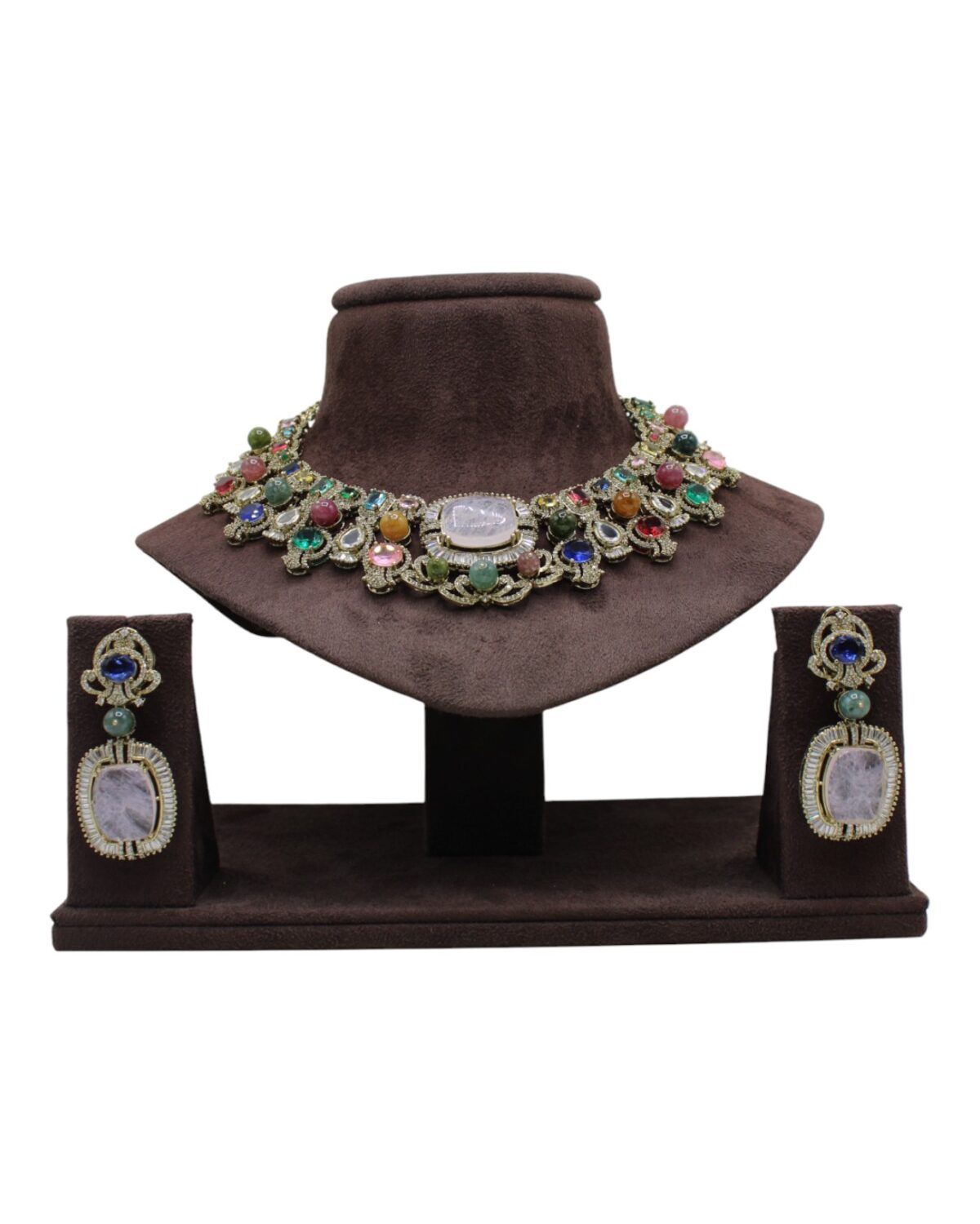 Exquisite Vintage Necklace Display with Colorful Gemstones