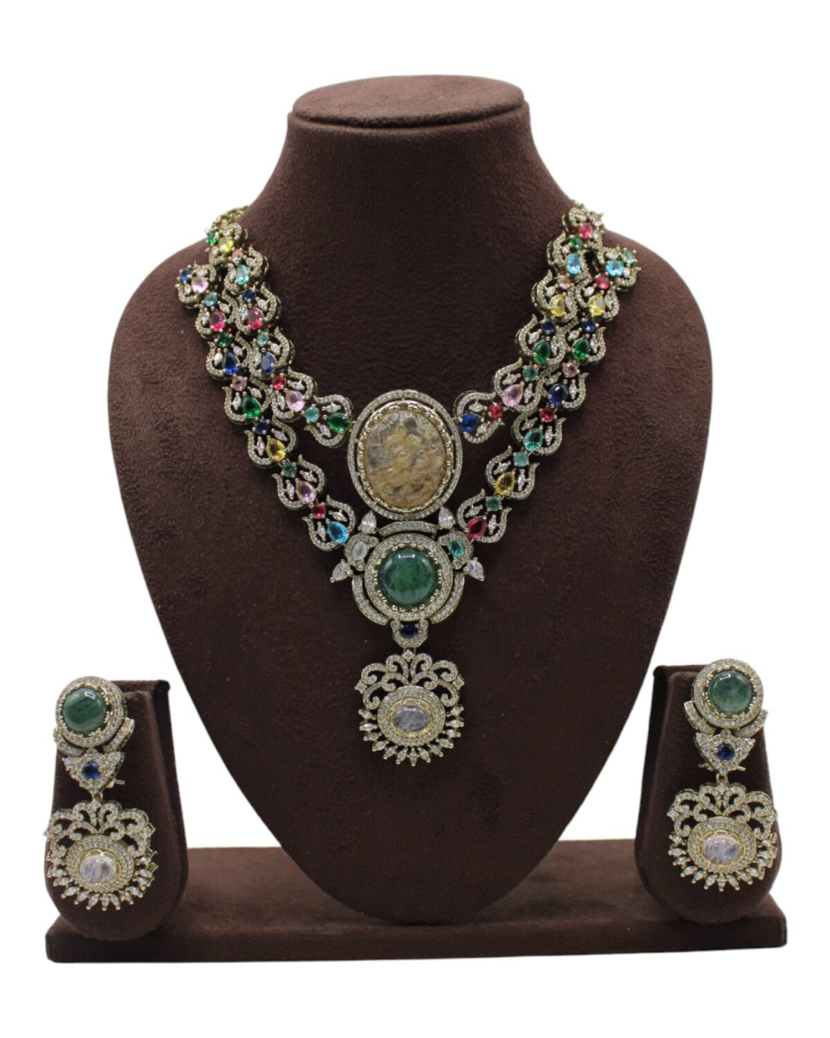 Elegant Multicolored Necklace and Earring Set Display