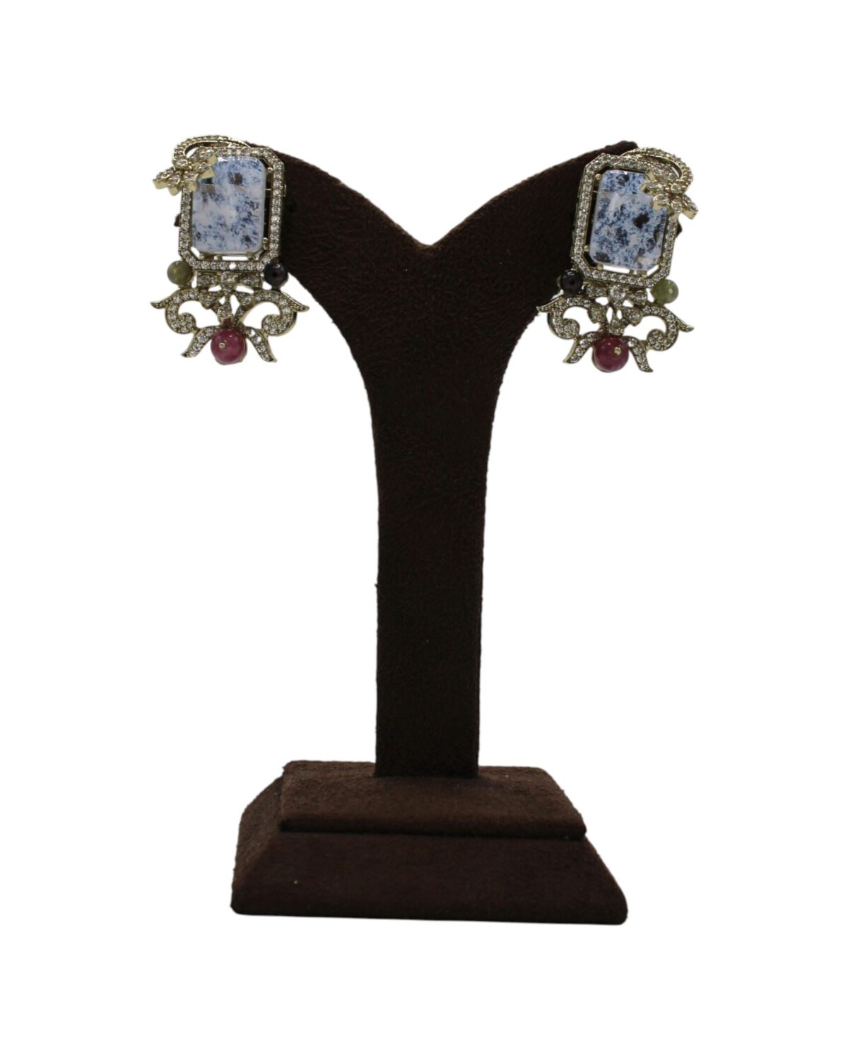 Elegant Silver and Blue Stone Earrings with Ruby Accents