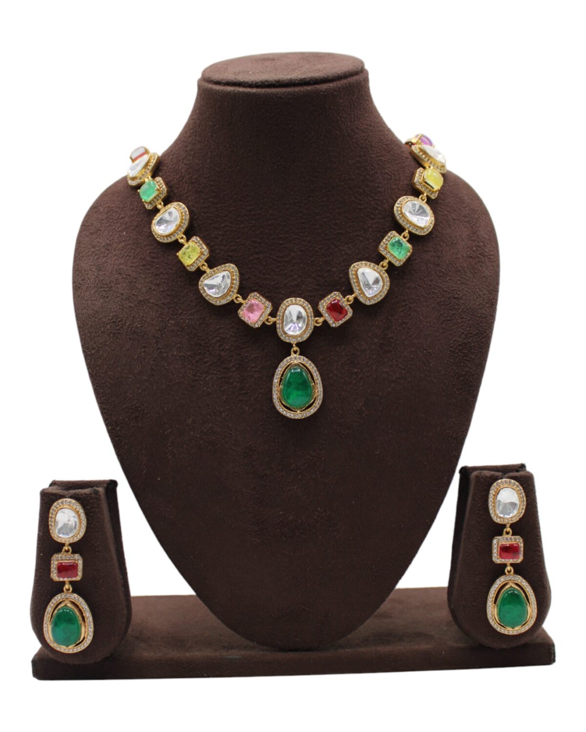 Elegant Multicolored Gemstone Necklace and Earring Set