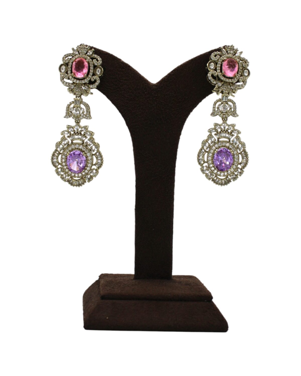 Elegant Vintage-Inspired Pink and Purple Drop Earrings