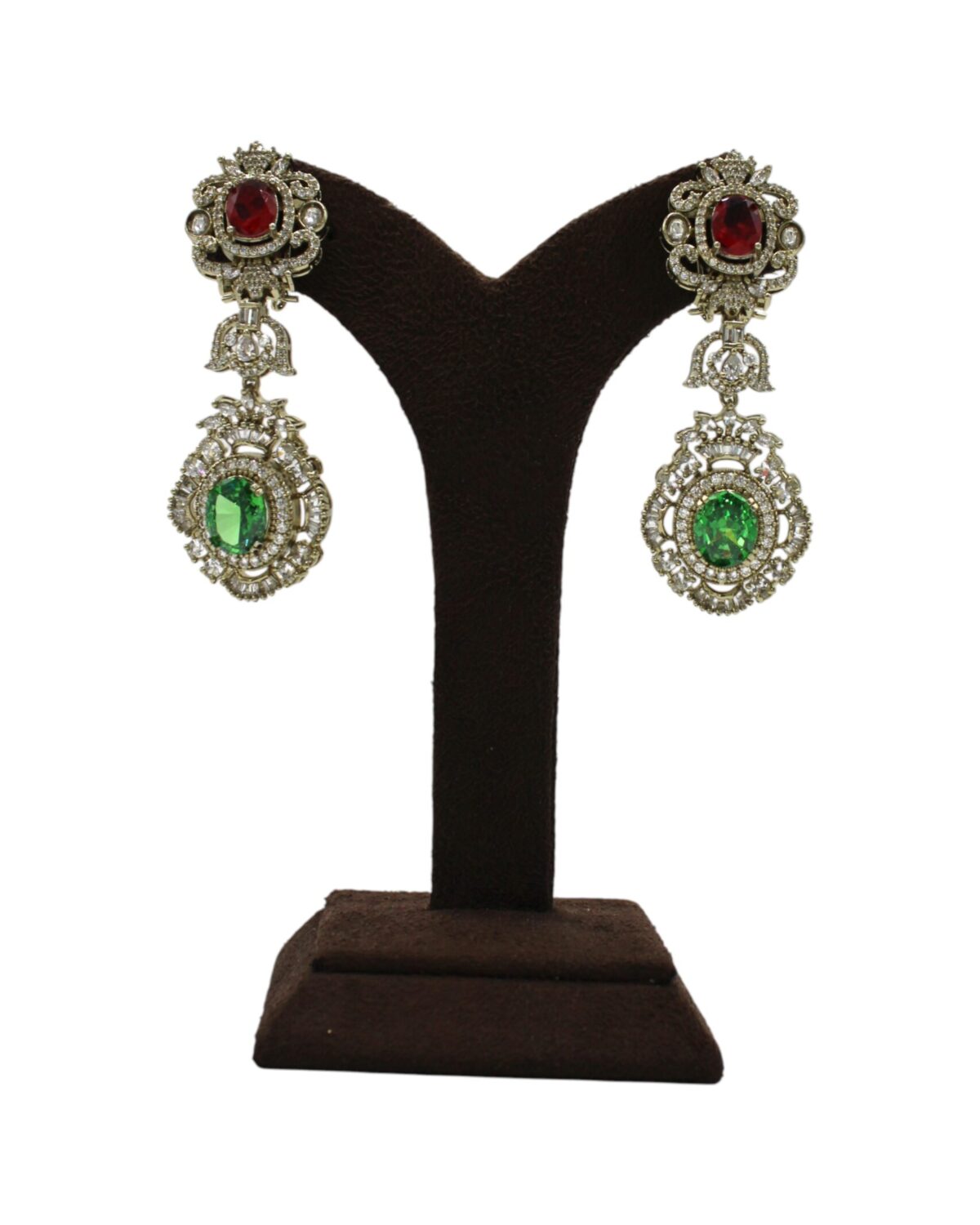Elegant Vintage Earrings with Red and Green Gemstones