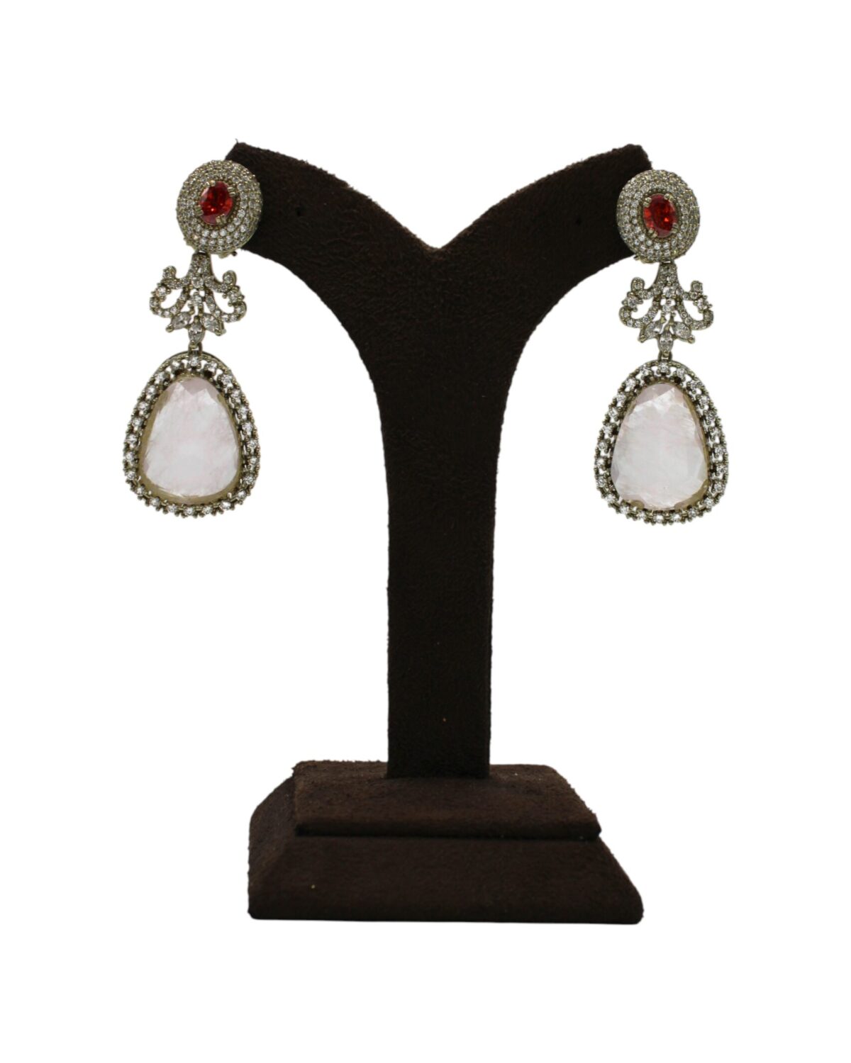 Elegant Silver and Red Gemstone Drop Earrings
