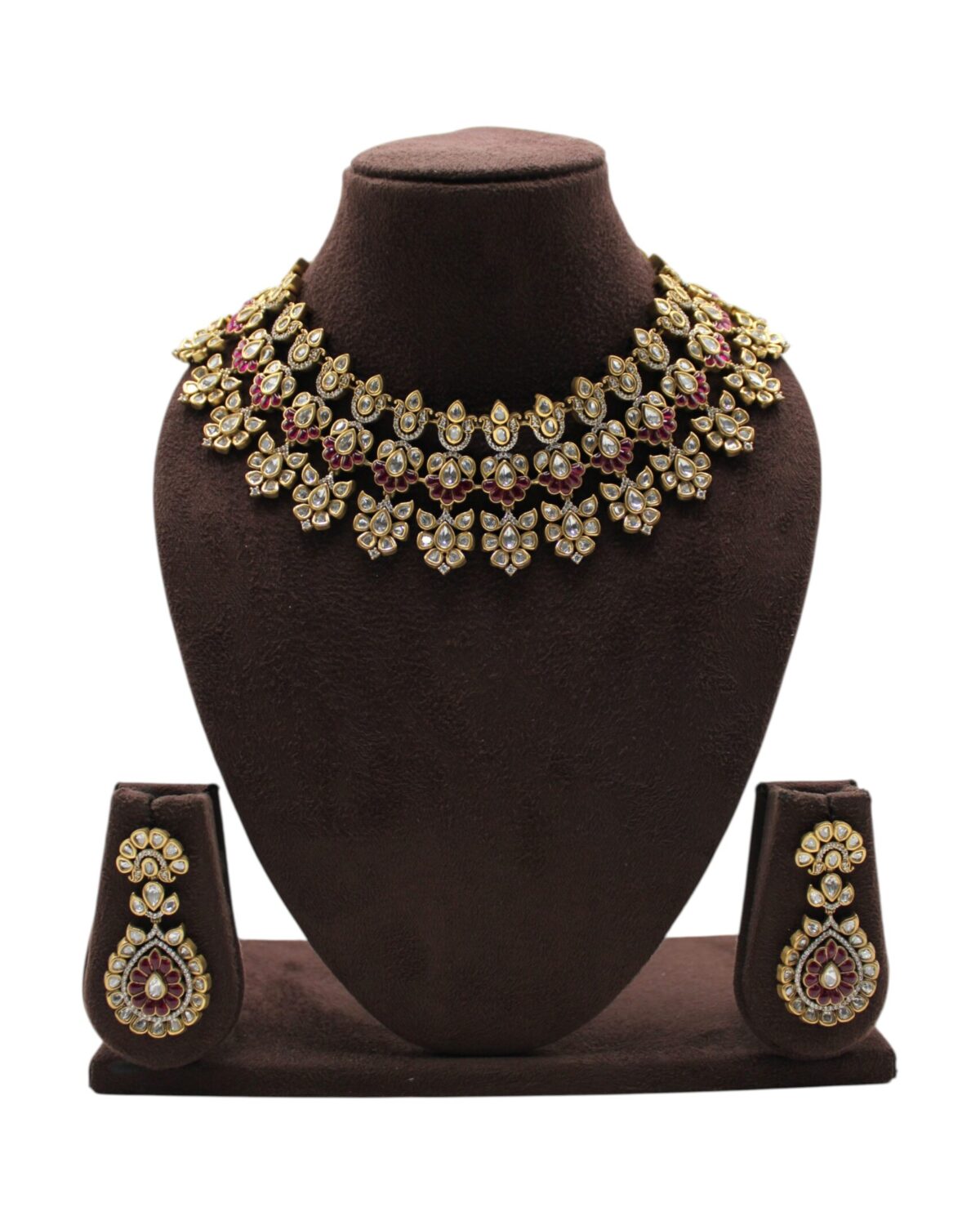 Elegant Gold and Ruby Necklace Set with Matching Earrings