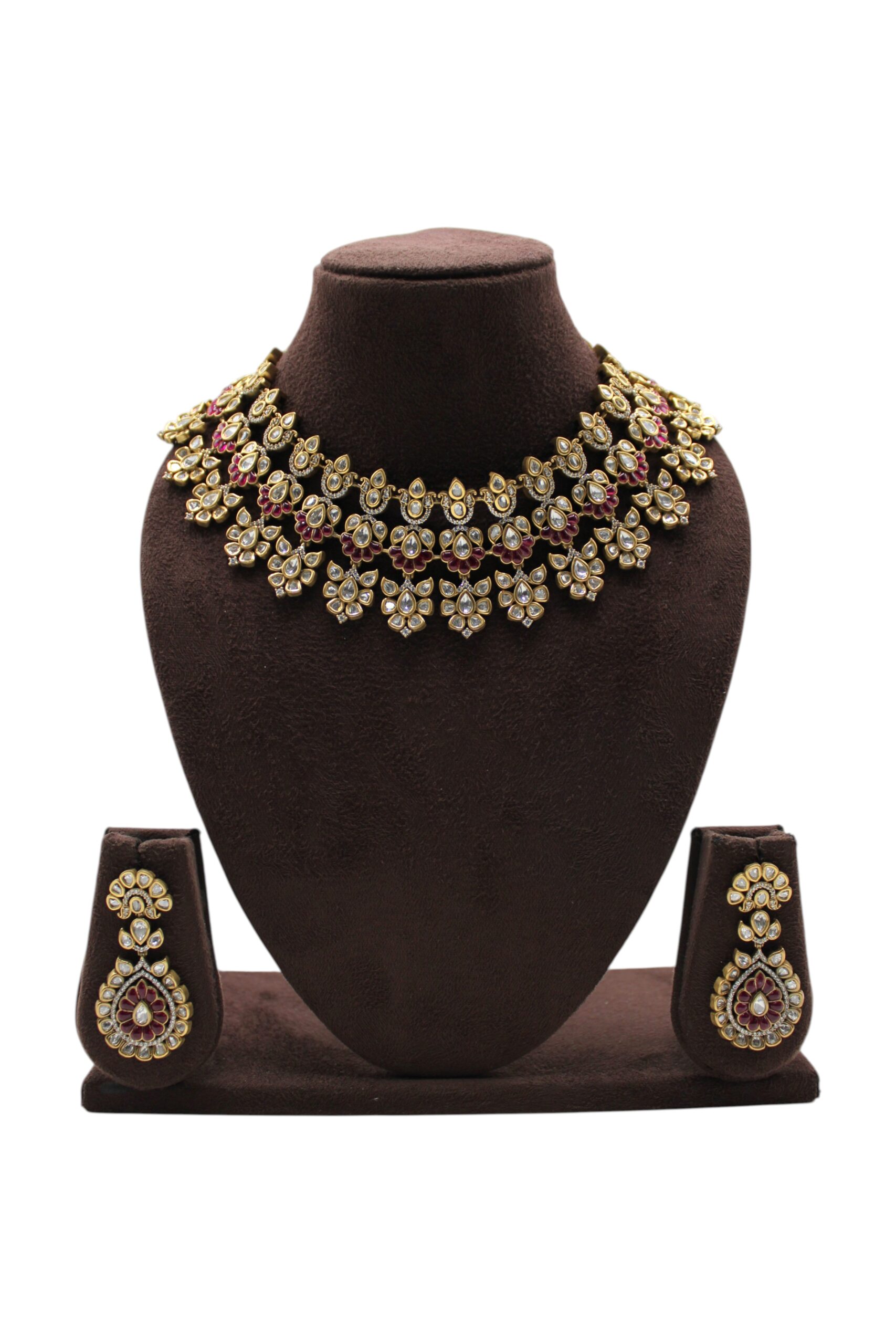 Elegant Gold and Ruby Necklace Set with Matching Earrings