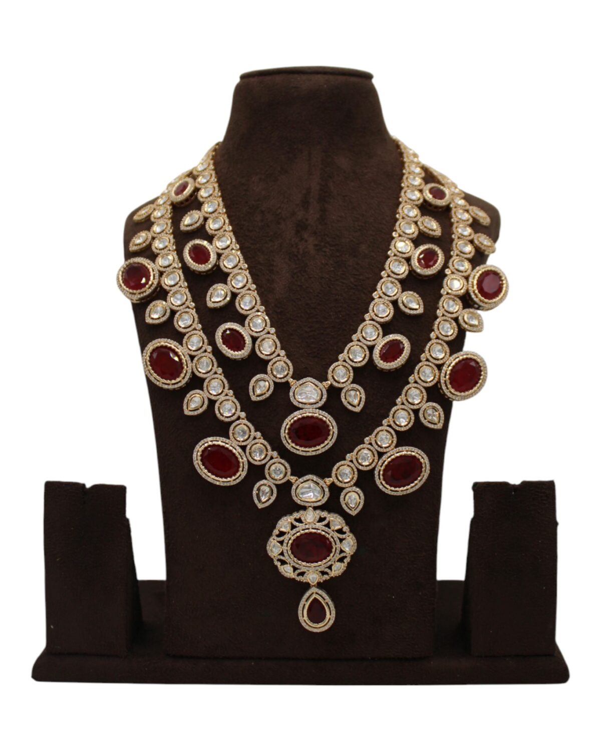 Elegant Red and White Stone Necklace Set
