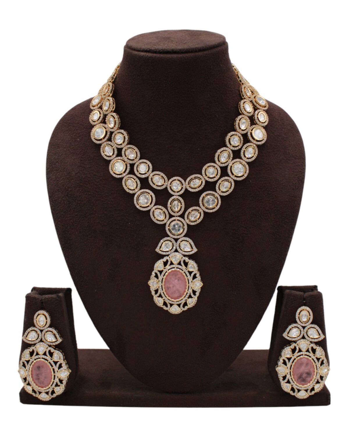 Elegant Gold and Pink Stone Jewelry Set