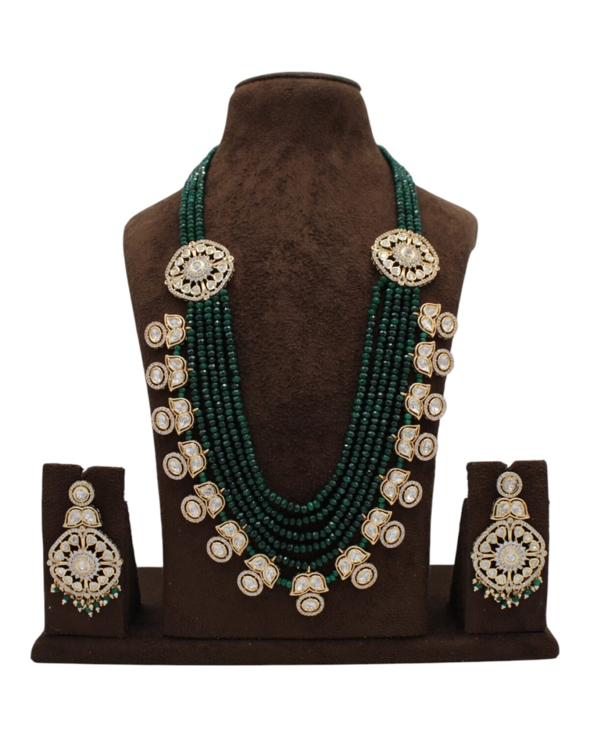 Elegant Green Beaded Necklace Set with Intricate Gold Accents