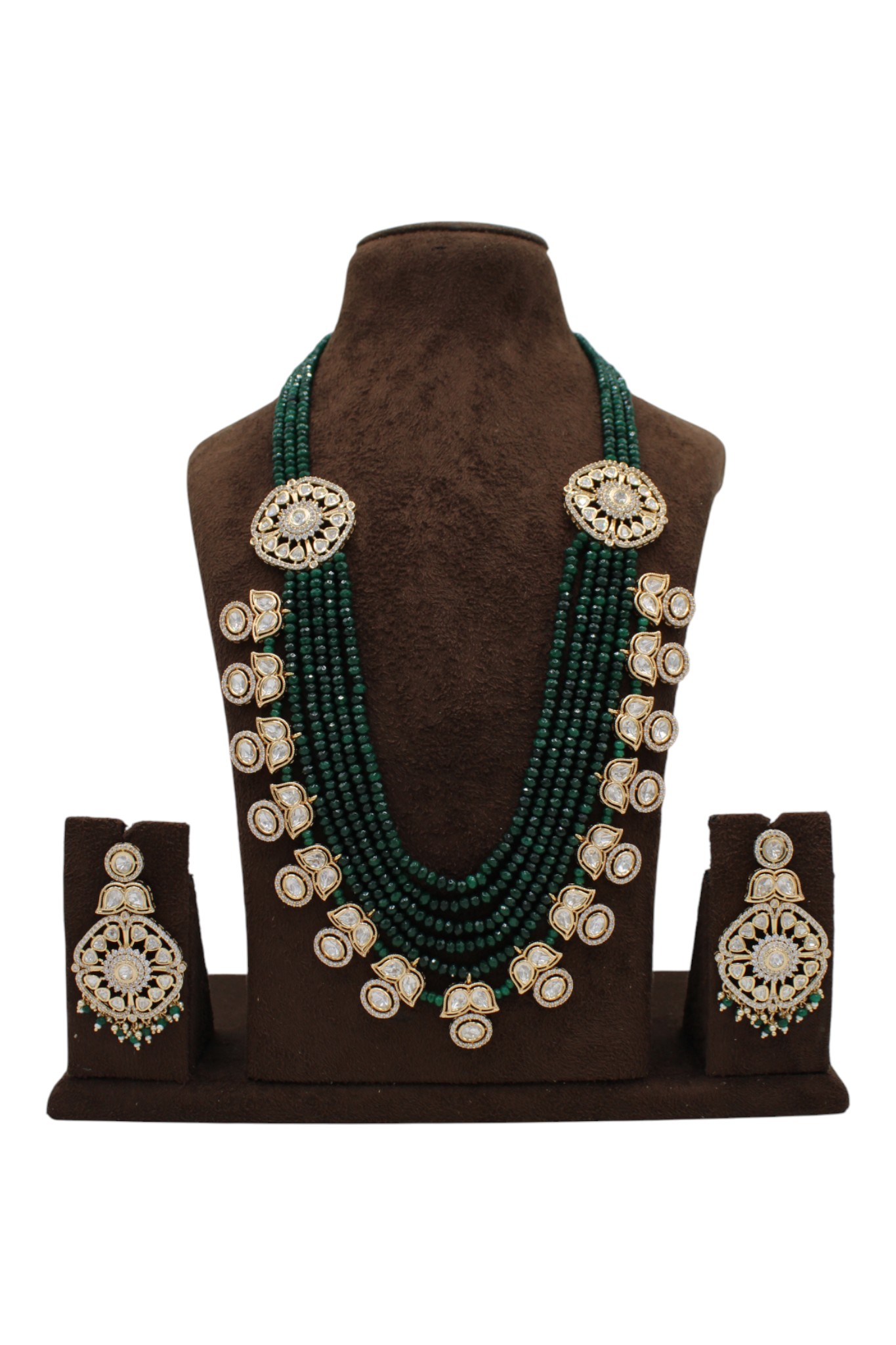 Elegant Green Beaded Necklace Set with Intricate Gold Accents