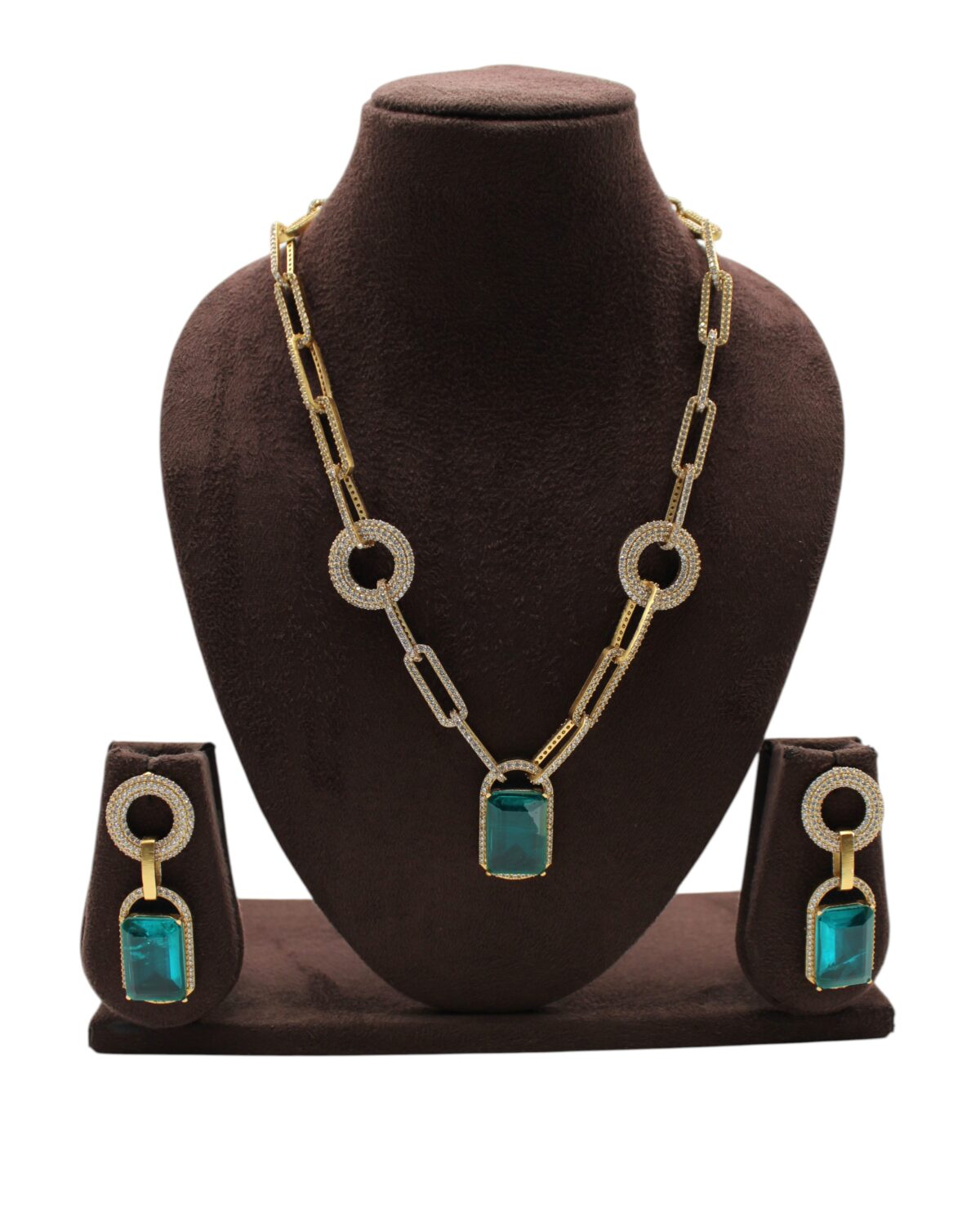 Elegant Jewelry Set with Teal Gemstones and Gold Accents