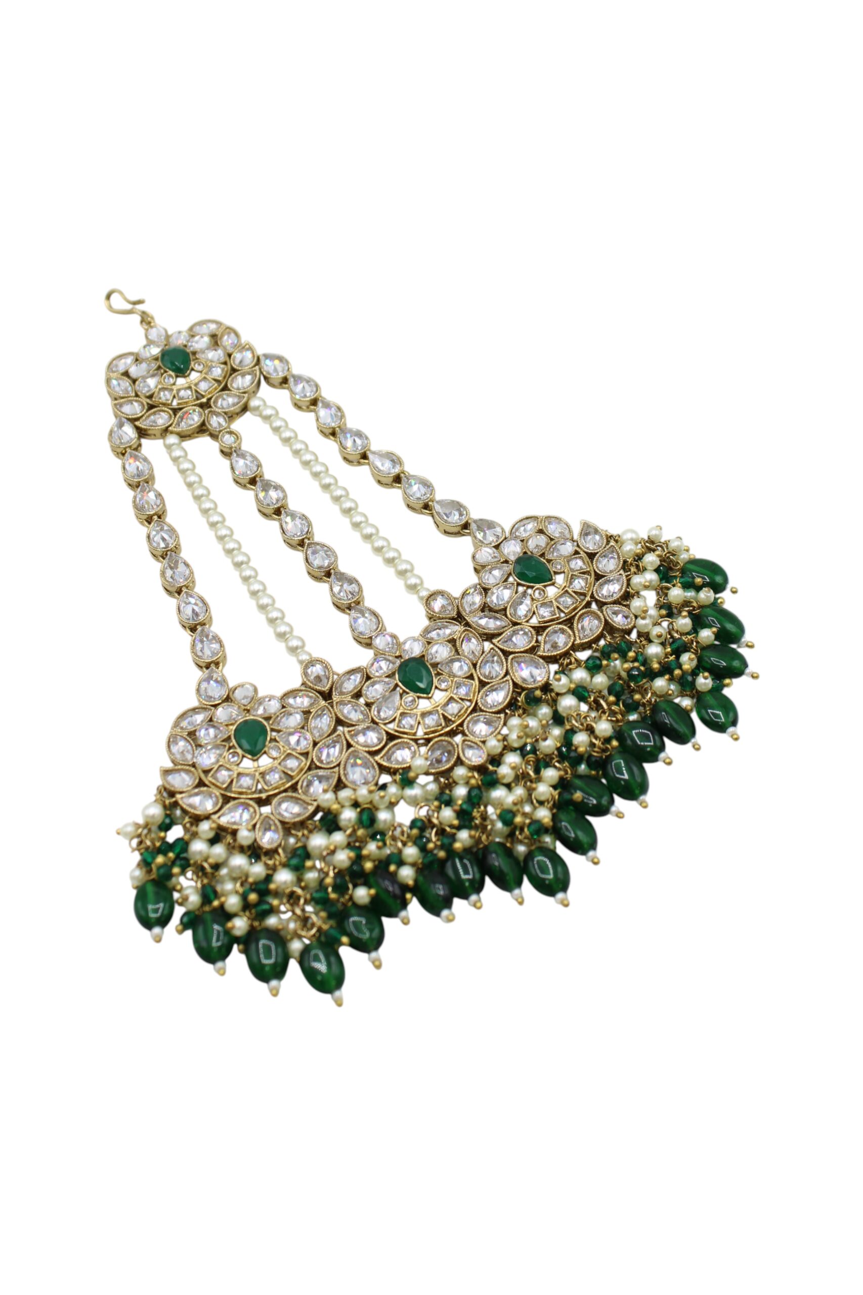 Elegant Traditional Indian Jewelry with Green and White Stones