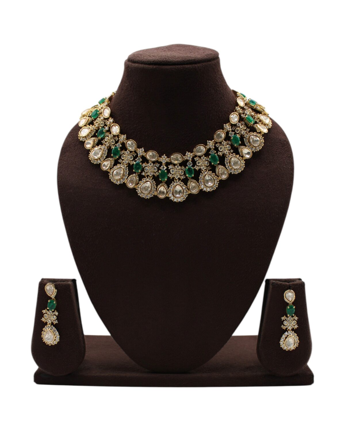 Elegant Green and Gold Statement Necklace Set