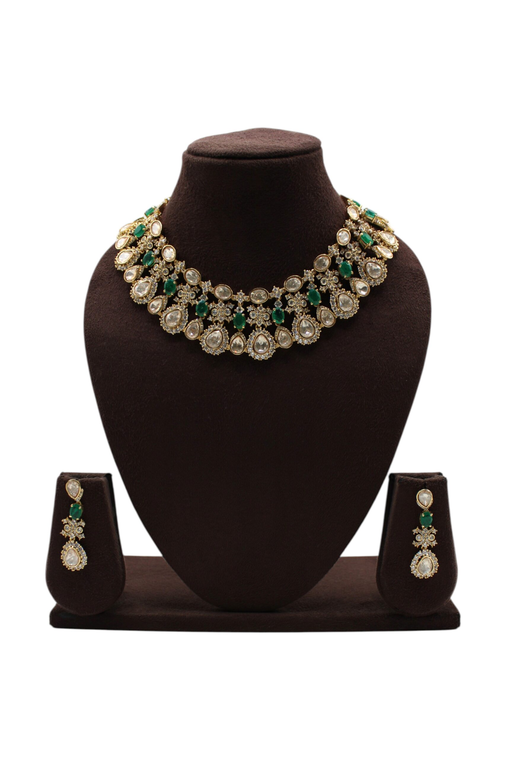 Elegant Green and Gold Statement Necklace Set