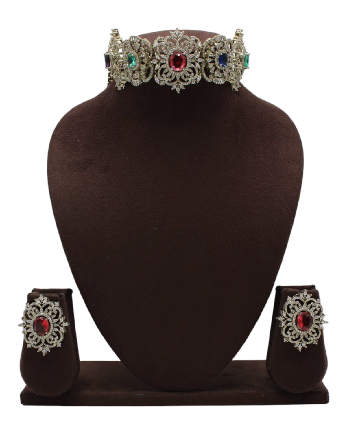 Elegant Vintage-Inspired Jewelry Set with Colorful Gemstones