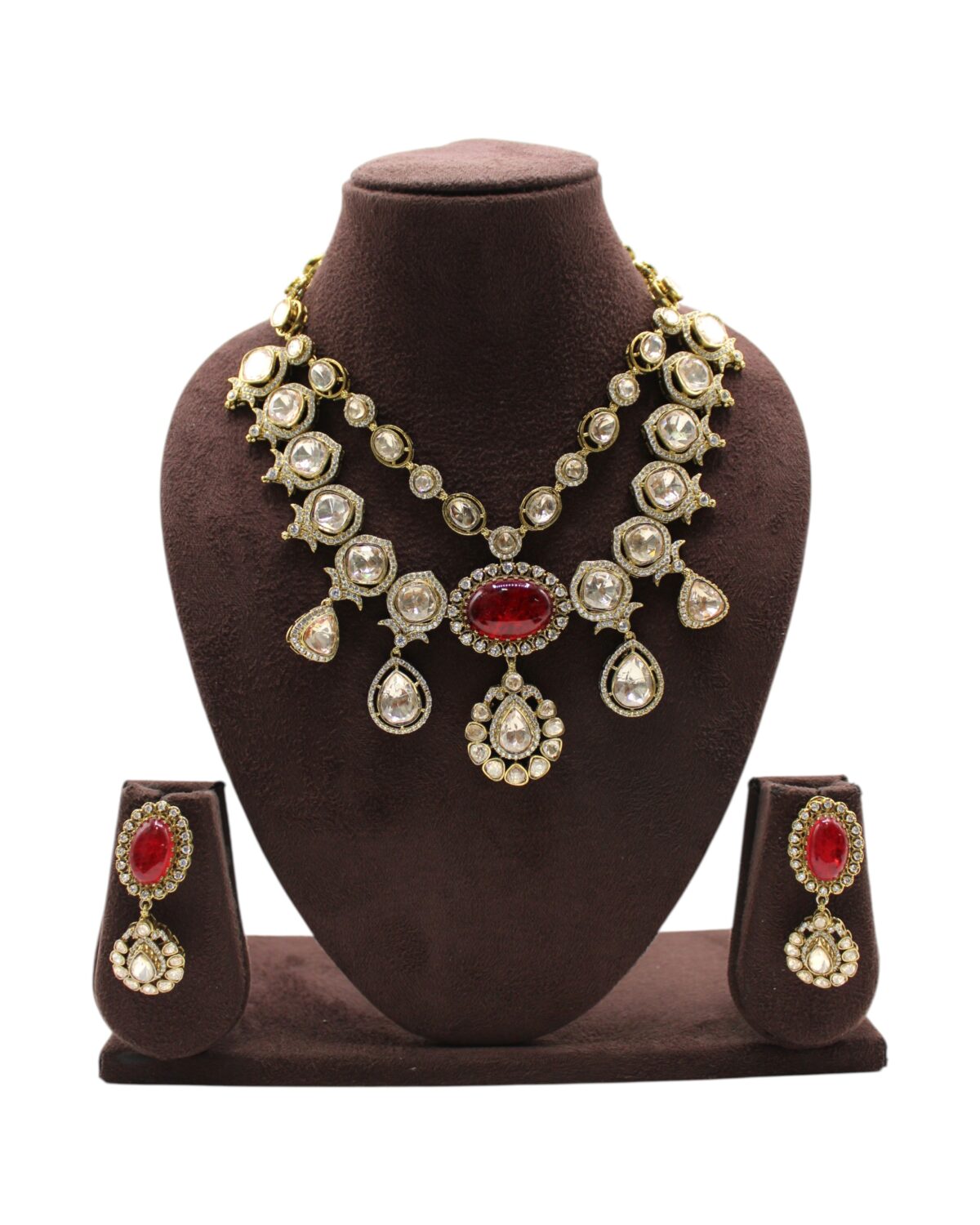 Elegant Traditional Jewelry Set with Red and Clear Stones