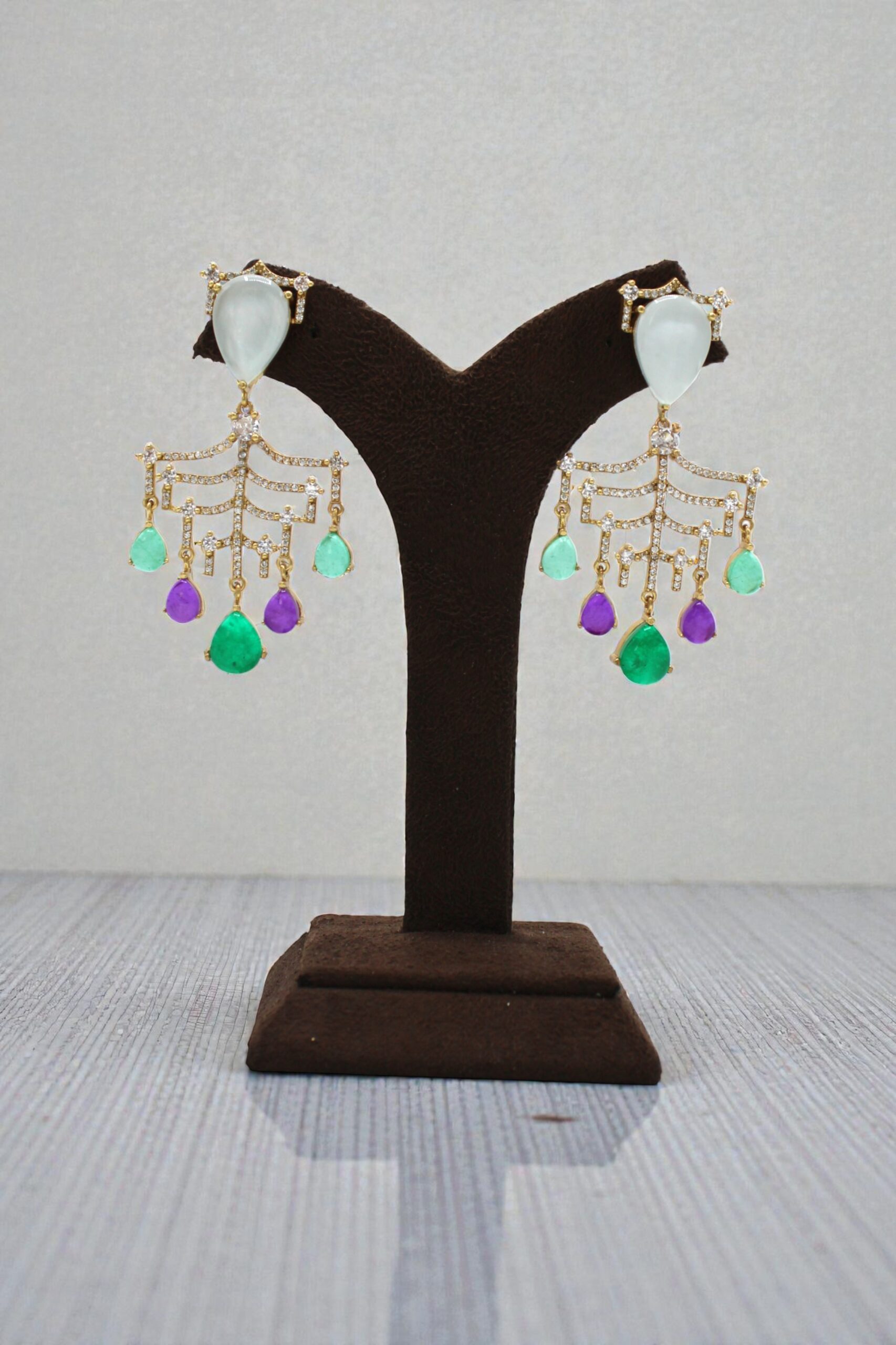 Elegant Chandelier Earrings with Colorful Gemstone Accents - Image 3