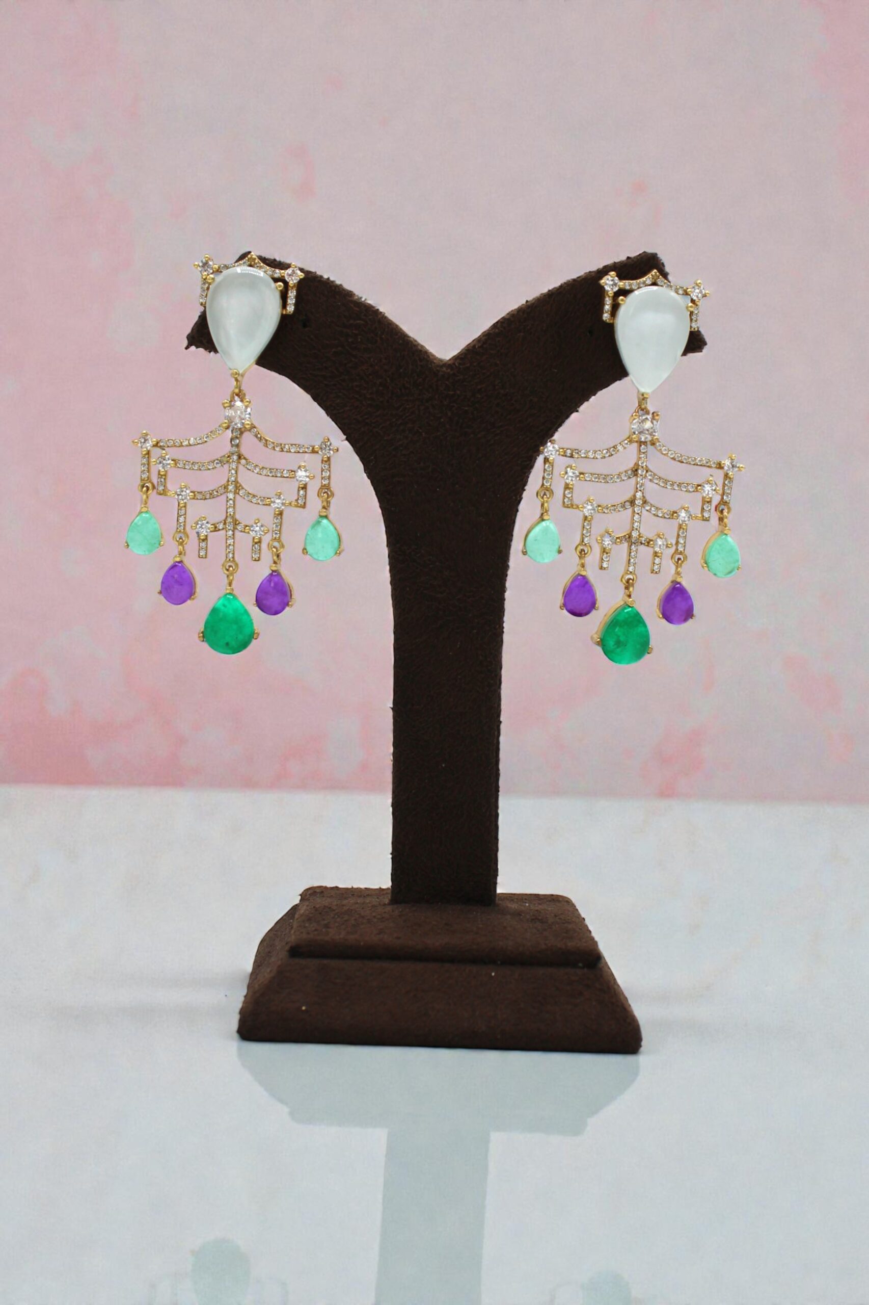 Elegant Chandelier Earrings with Colorful Gemstone Accents - Image 2