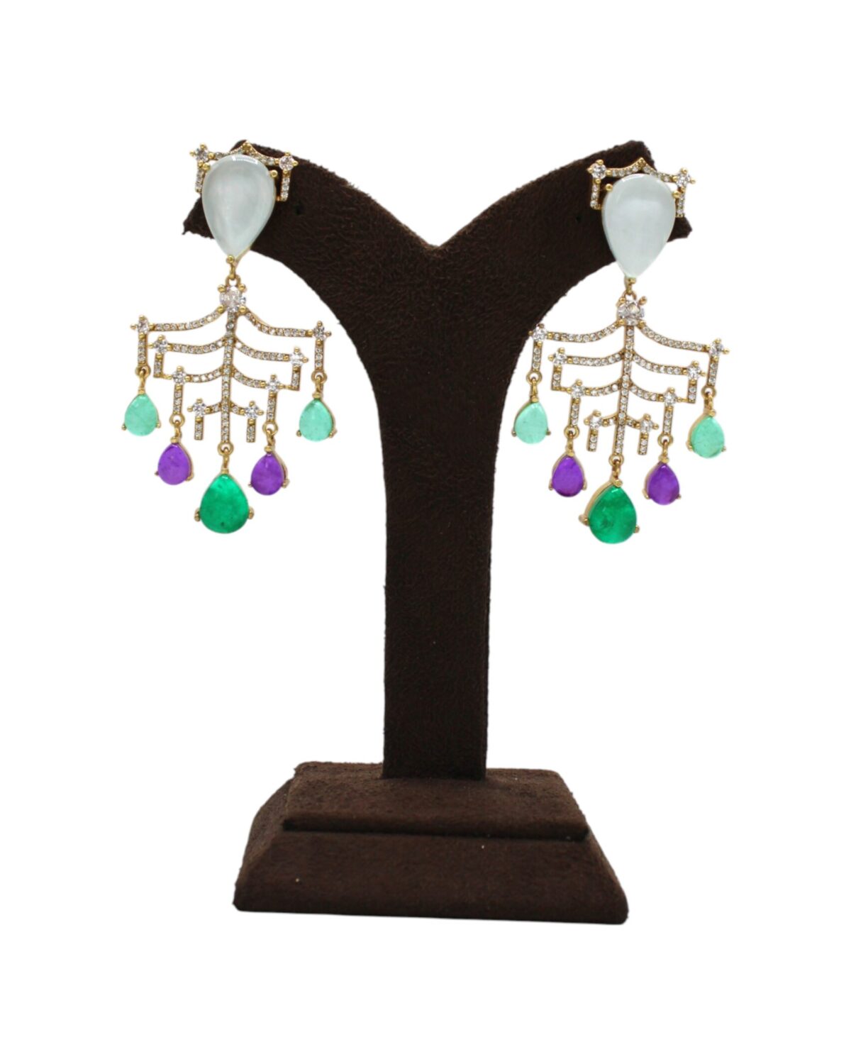 Elegant Chandelier Earrings with Colorful Gemstone Accents