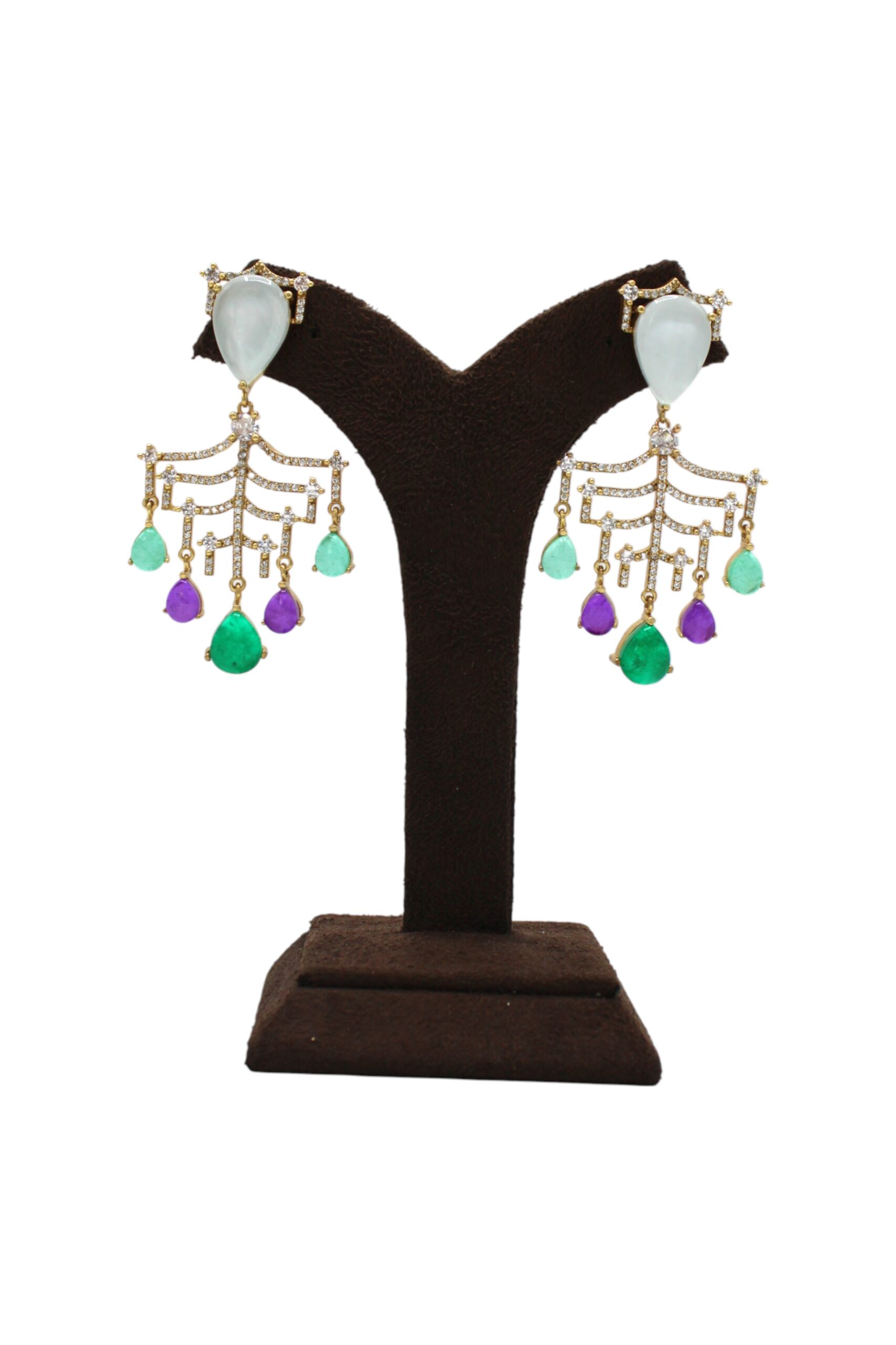 Elegant Chandelier Earrings with Colorful Gemstone Accents