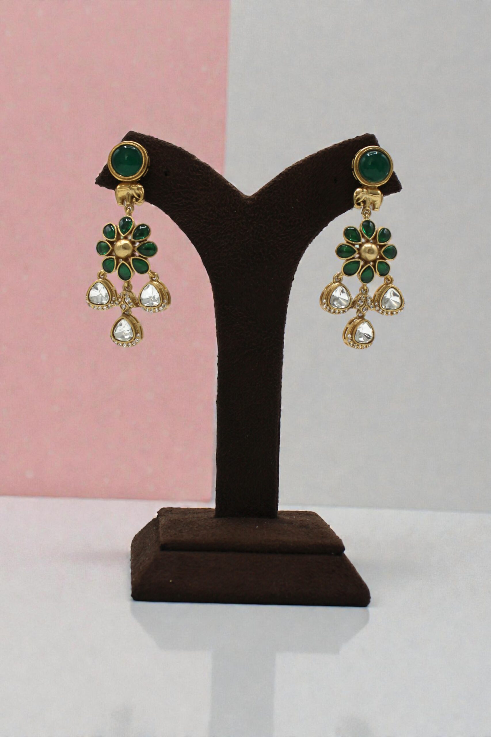 Elegant Green and Gold Drop Earrings - Image 2