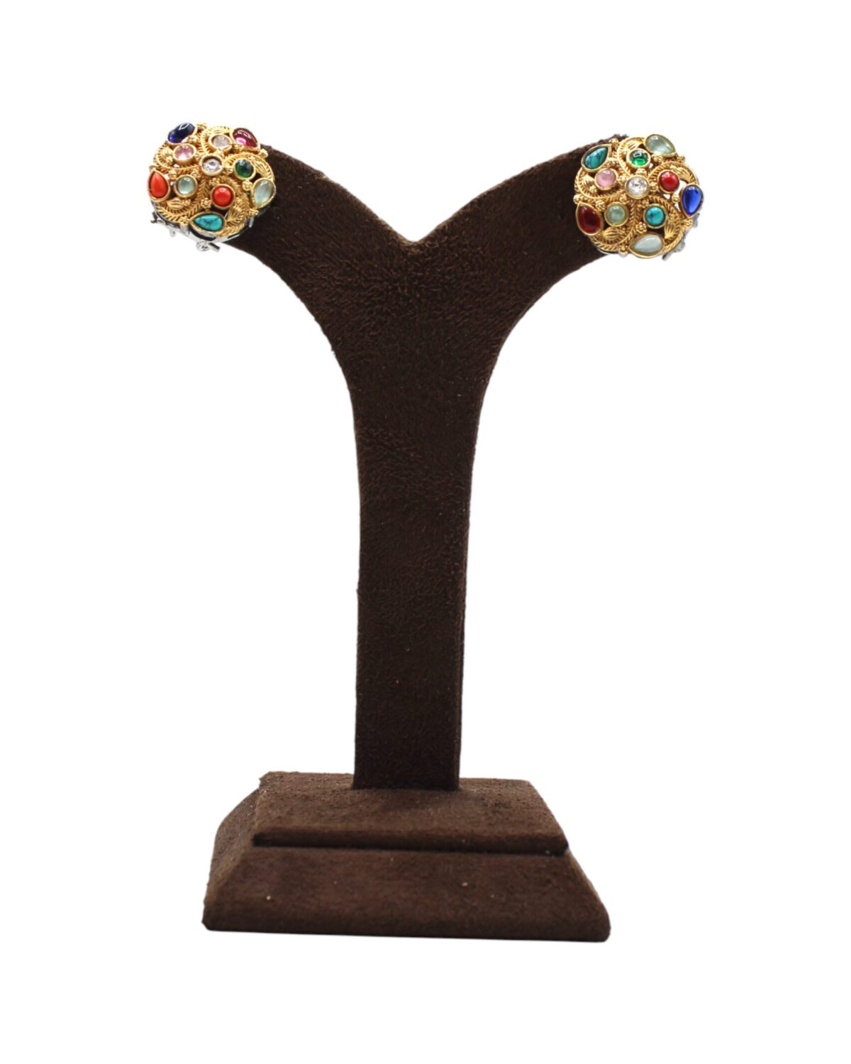 Colorful Vintage-Inspired Statement Earrings Displayed on Stand