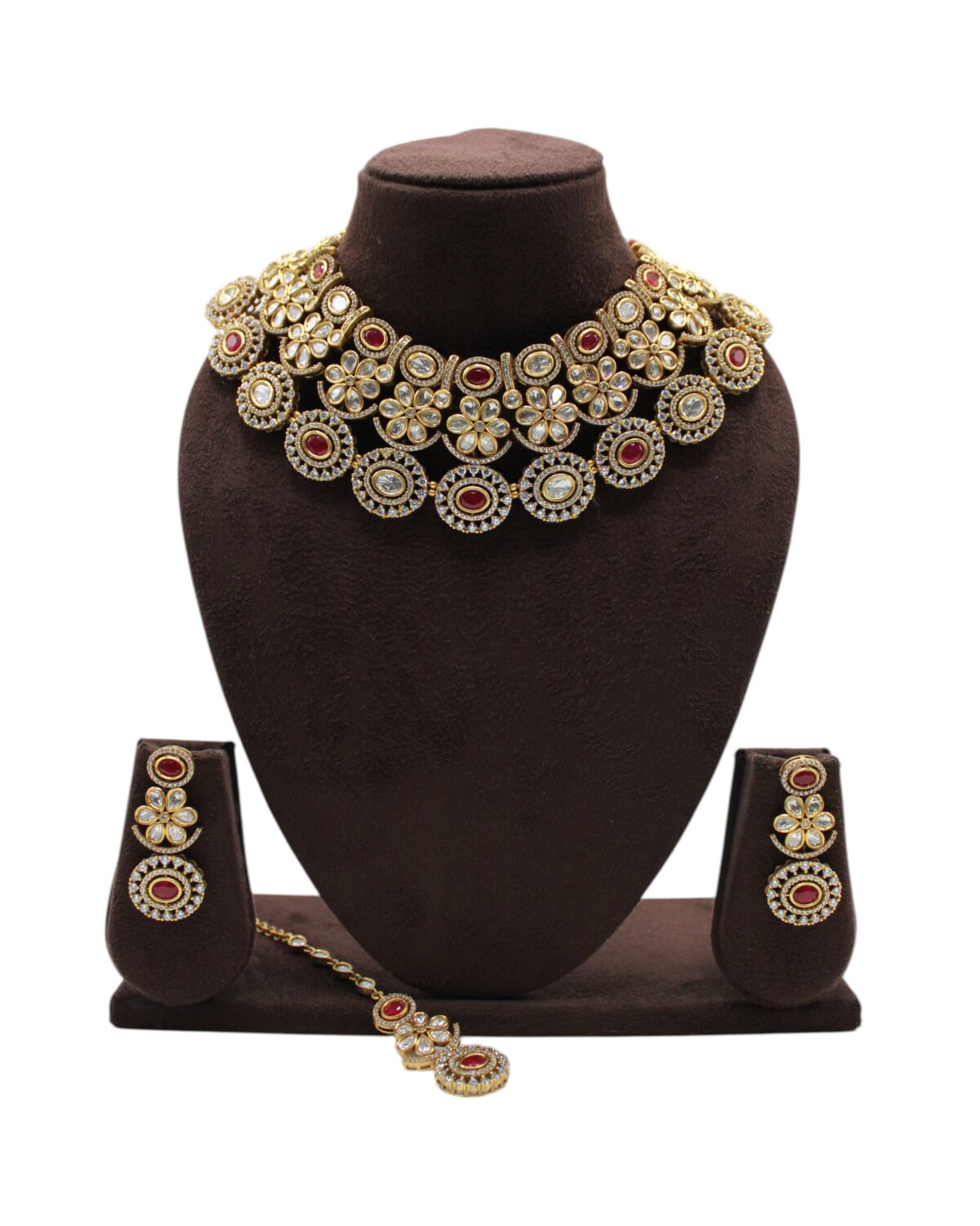 Elegant Gold and Red Stone Jewelry Set