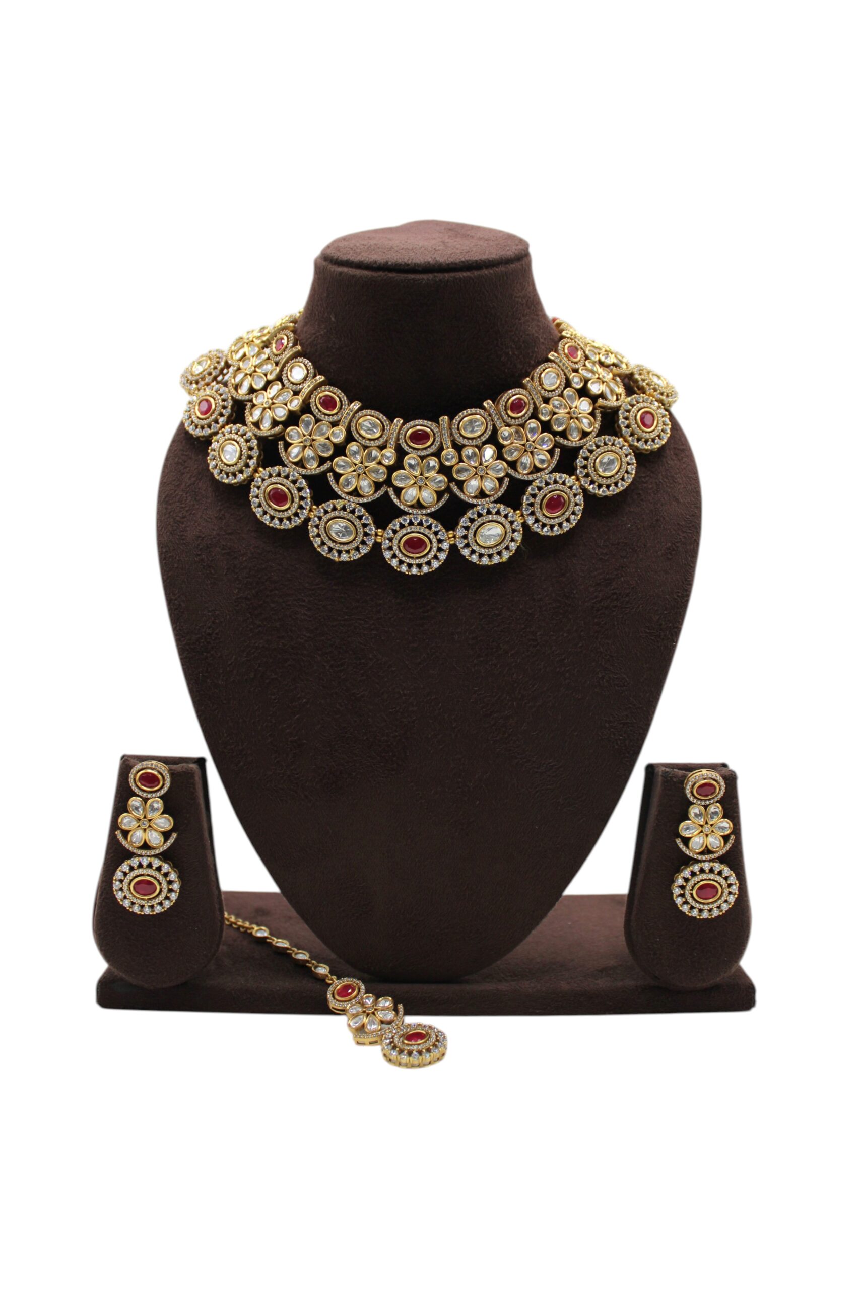 Elegant Gold and Red Stone Jewelry Set