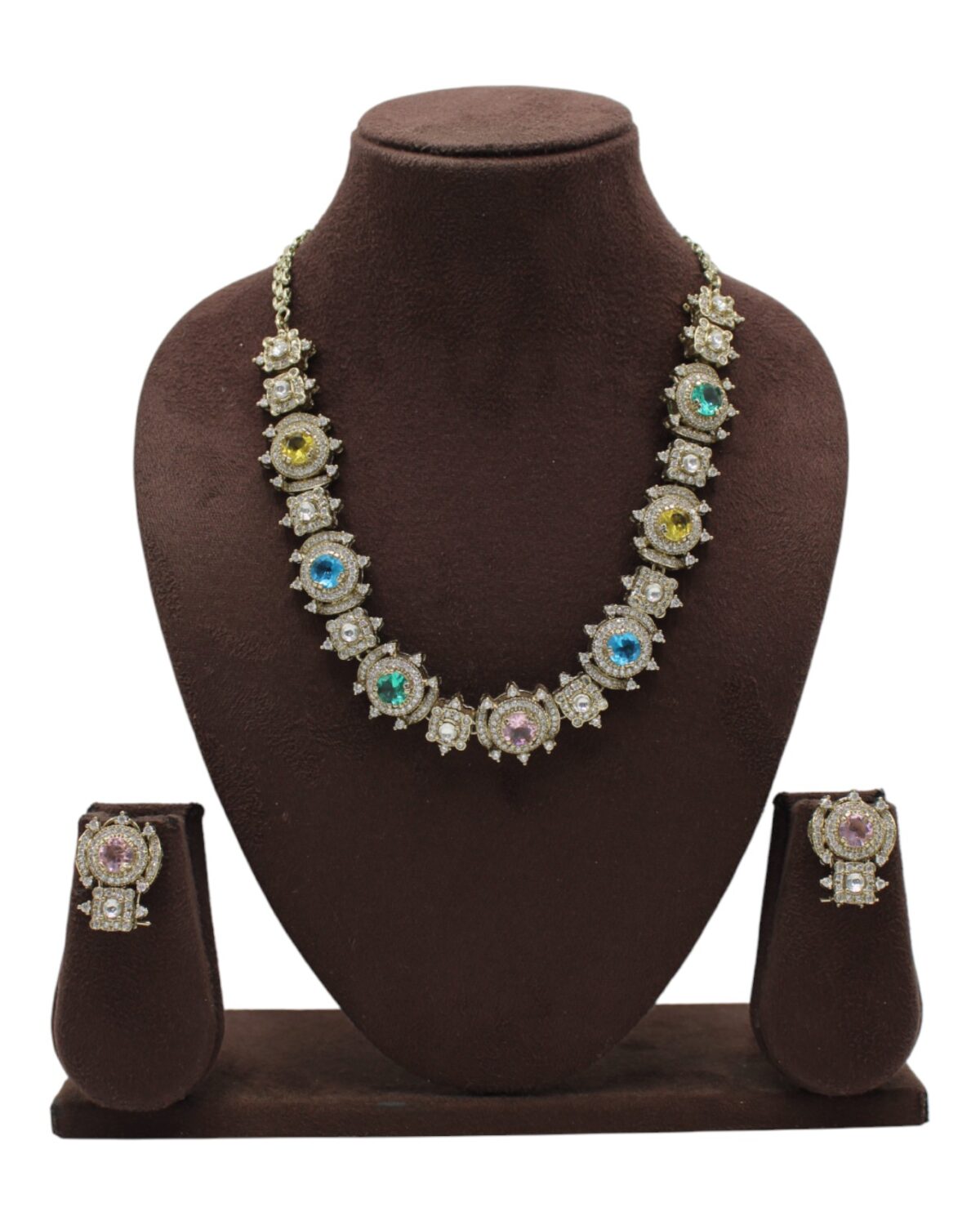Elegant Multi-Colored Gemstone Necklace and Earring Set