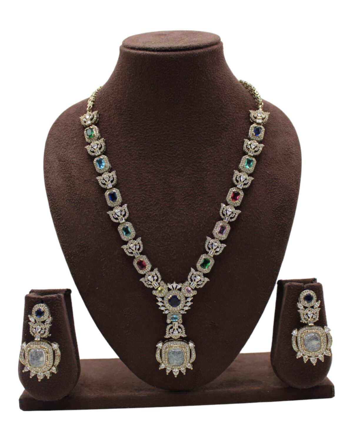 Elegant Multi-Stone Necklace and Earring Set