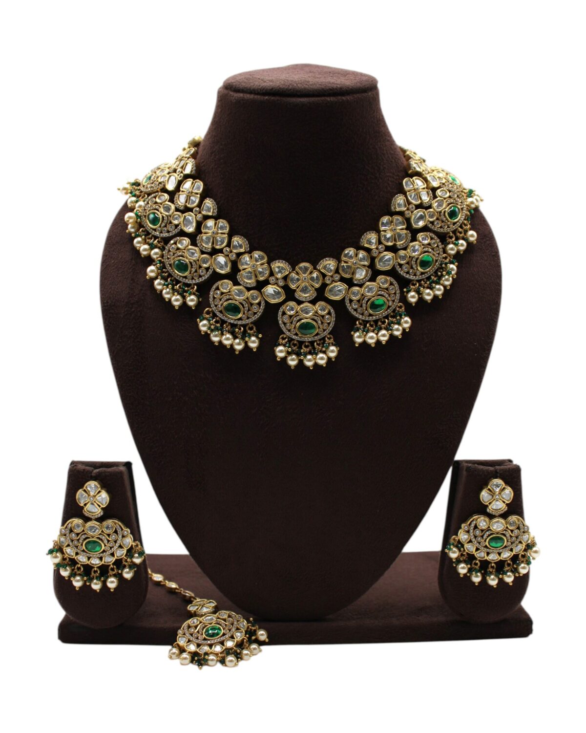 Elegant Traditional Indian Jewelry Set with Green Accents
