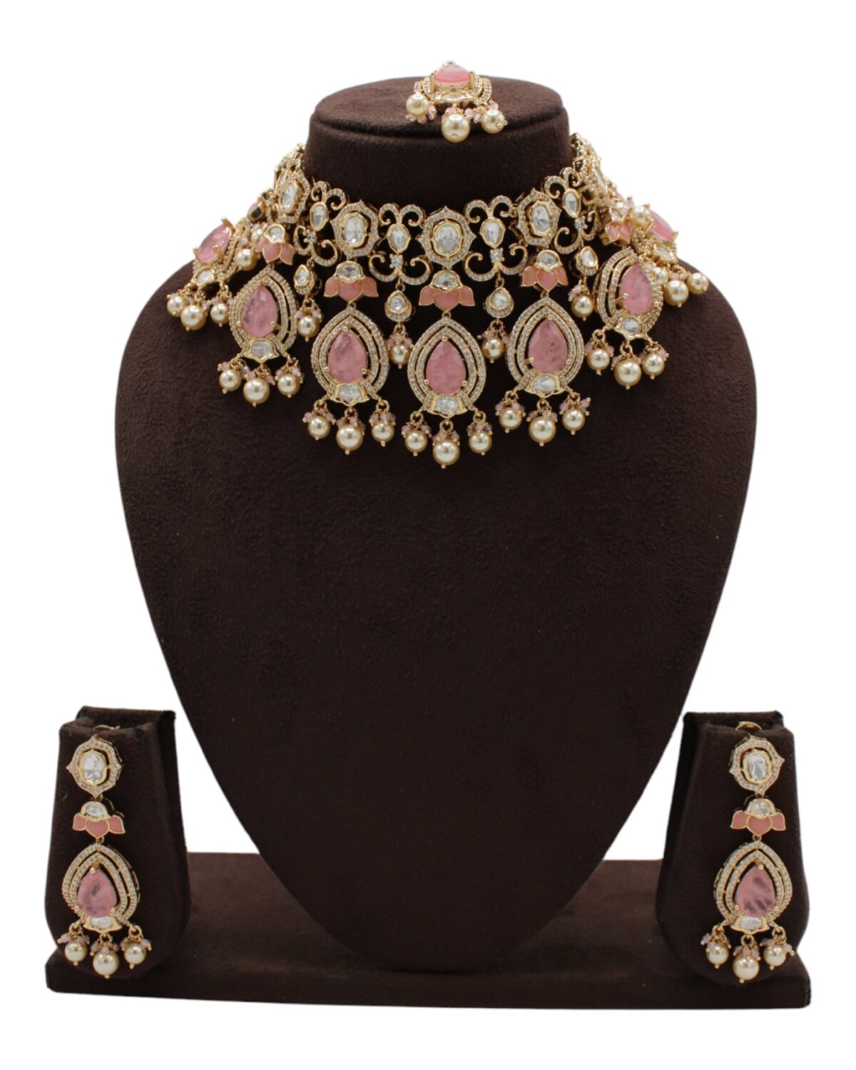 Elegant Traditional Jewelry Set with Pink and White Stones