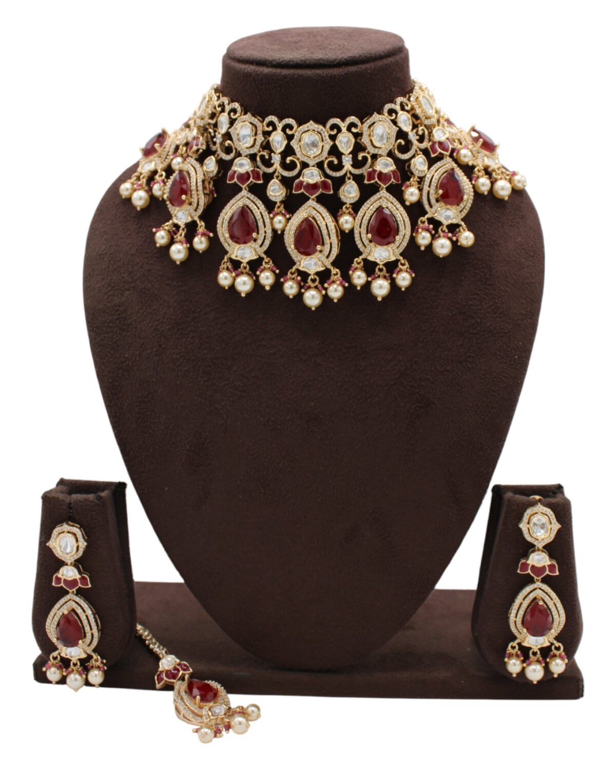 Elegant Traditional Jewelry Set with Ruby and Pearl Accents