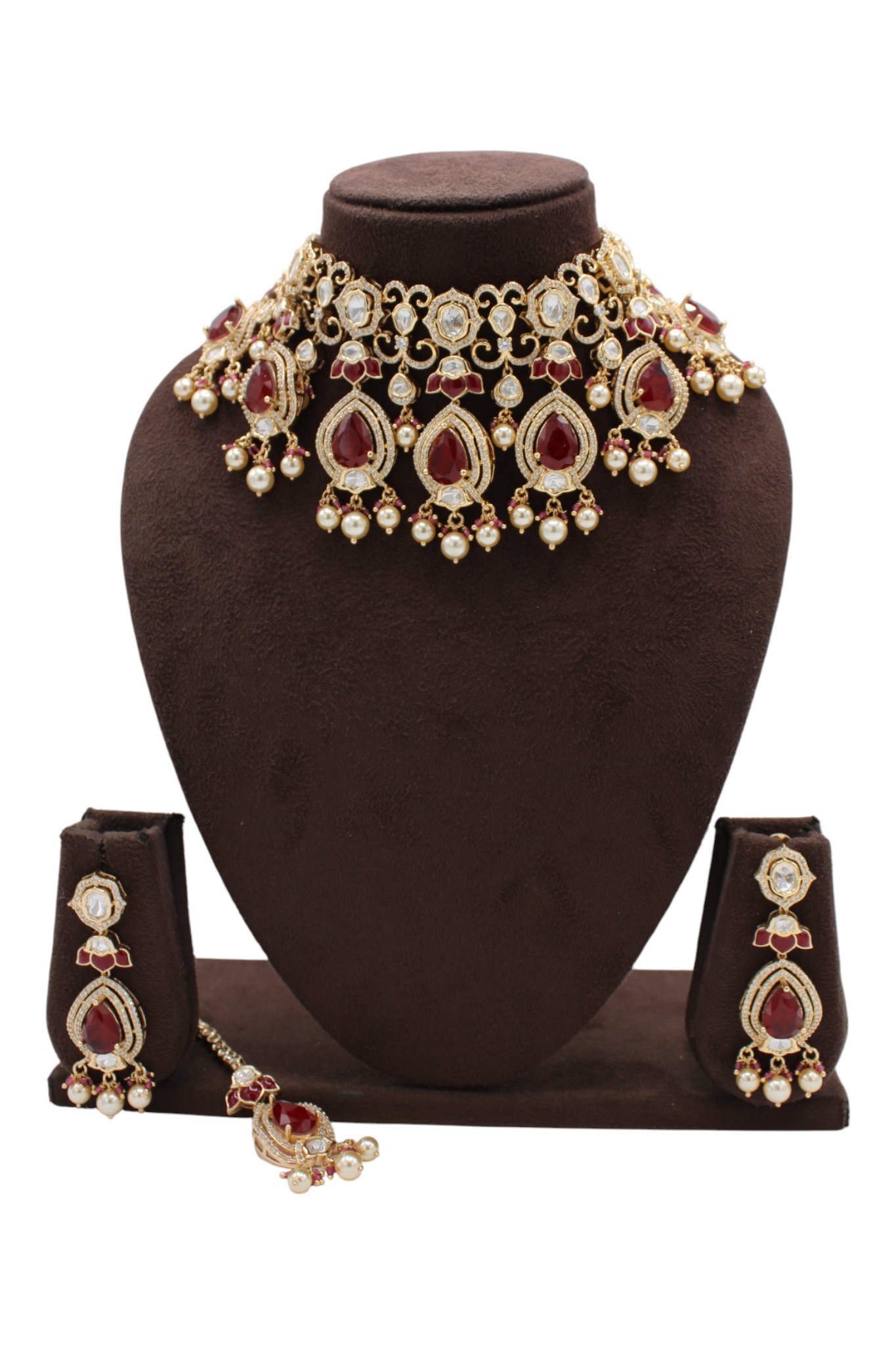 Elegant Traditional Jewelry Set with Ruby and Pearl Accents