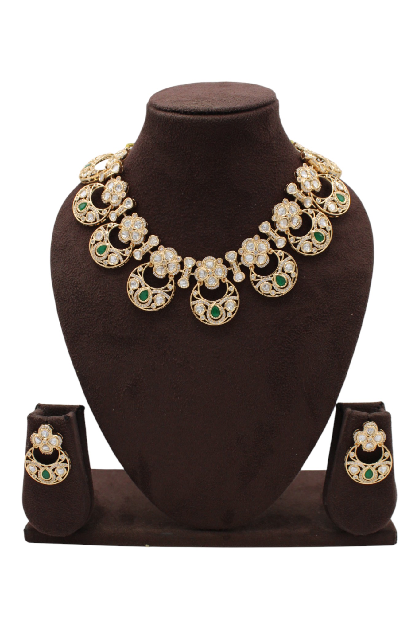 Elegant Gold and Green Floral Jewelry Set