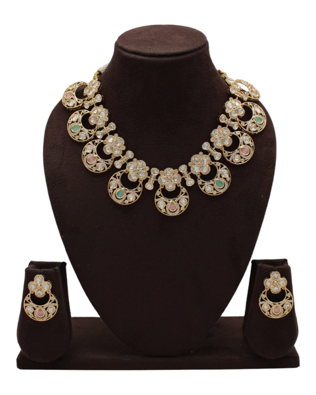 Elegant Gold-Plated Necklace and Earring Set with Colorful Gemstones