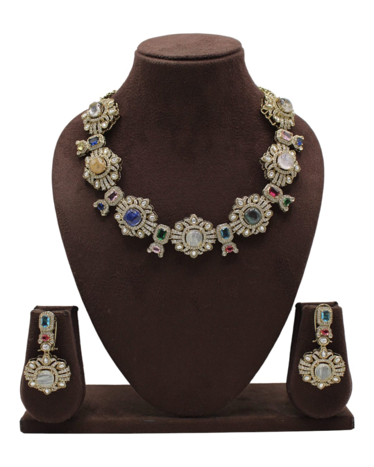 Elegant Vintage-Inspired Jewelry Set with Colorful Gemstones