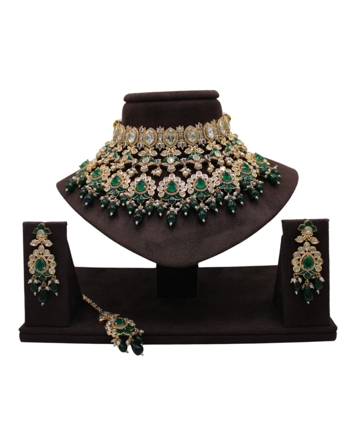 Elegant Green and Gold Traditional Jewelry Set