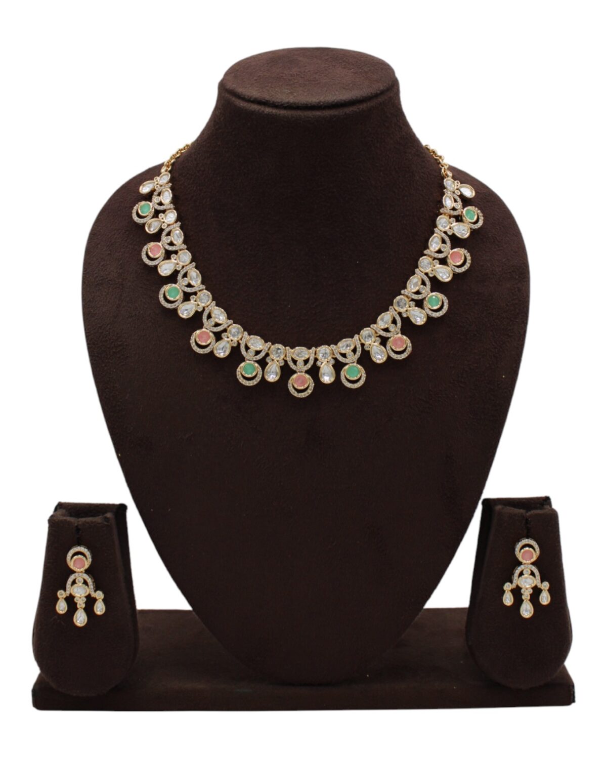 Elegant Multi-Colored Stone Necklace with Matching Earrings