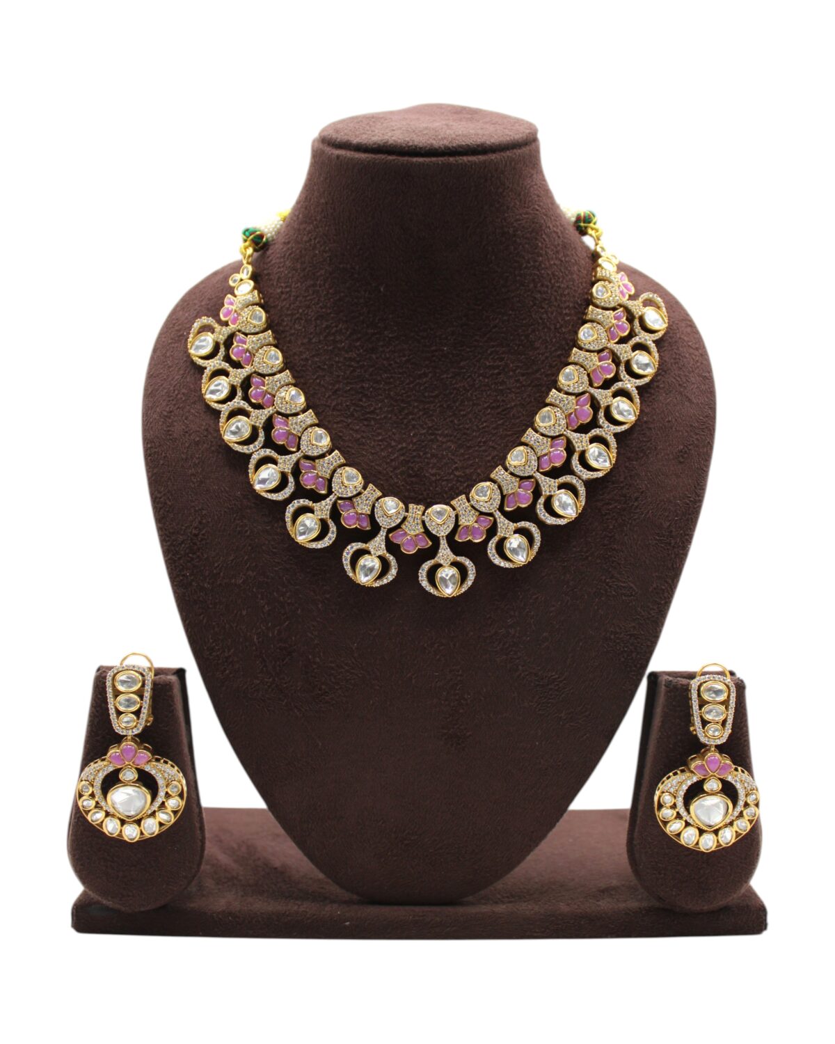 Elegant Gold and Pink Stone Jewelry Set