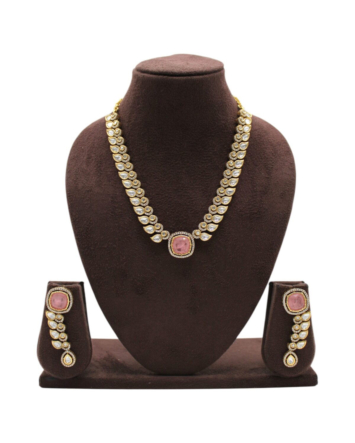 Elegant Gold and Pink Stone Jewelry Set