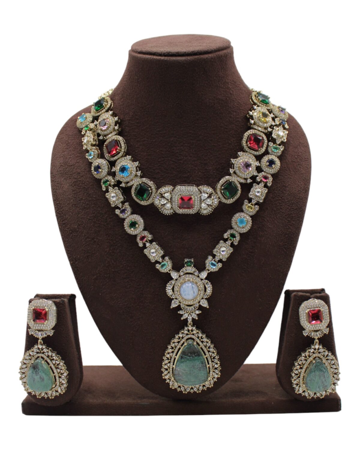 Elegant Multi-Stone Necklace and Earring Set
