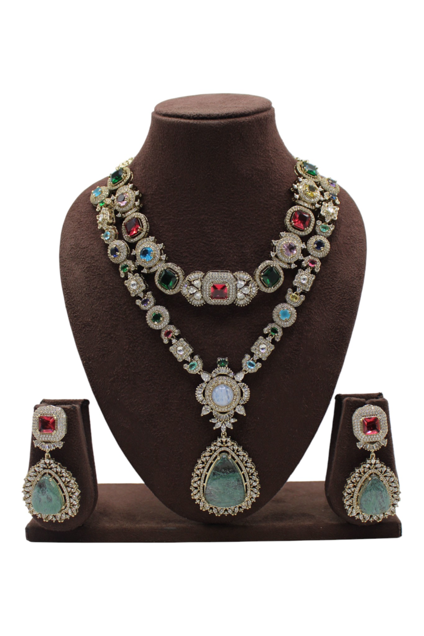 Elegant Multi-Stone Necklace and Earring Set