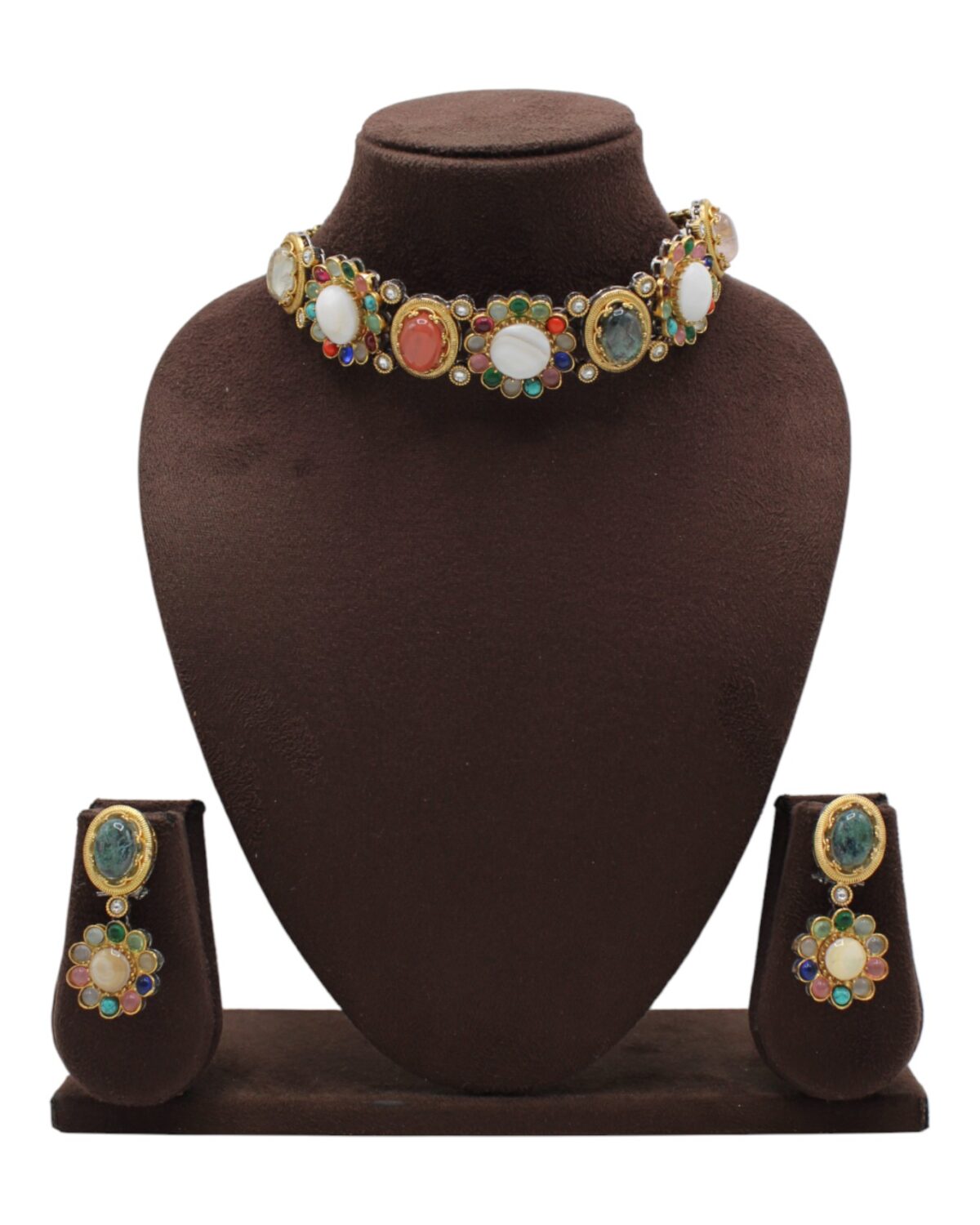 Elegant Multicolored Gemstone Necklace and Earring Set