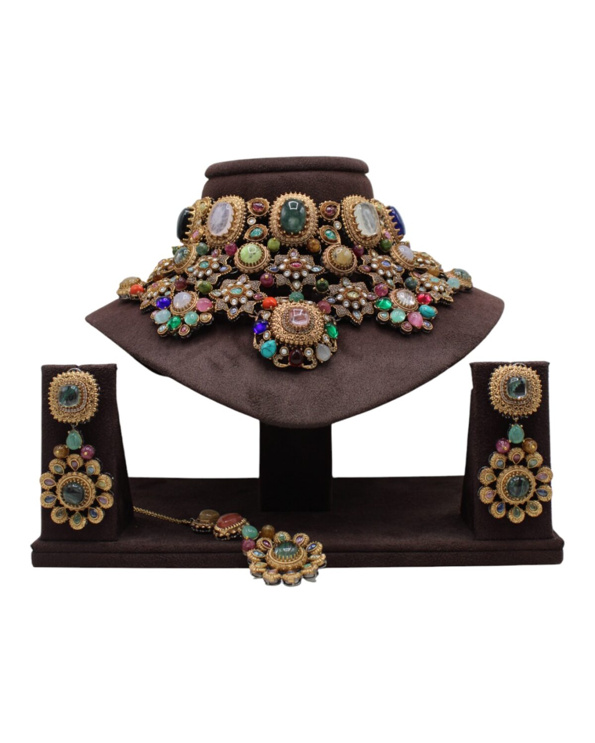 Exquisite Traditional Indian Jewelry Set with Colorful Gemstones