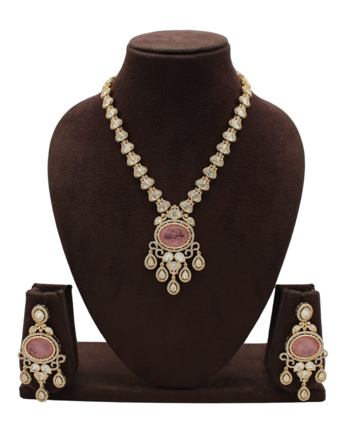 Elegant Gold and Pink Stone Jewelry Set